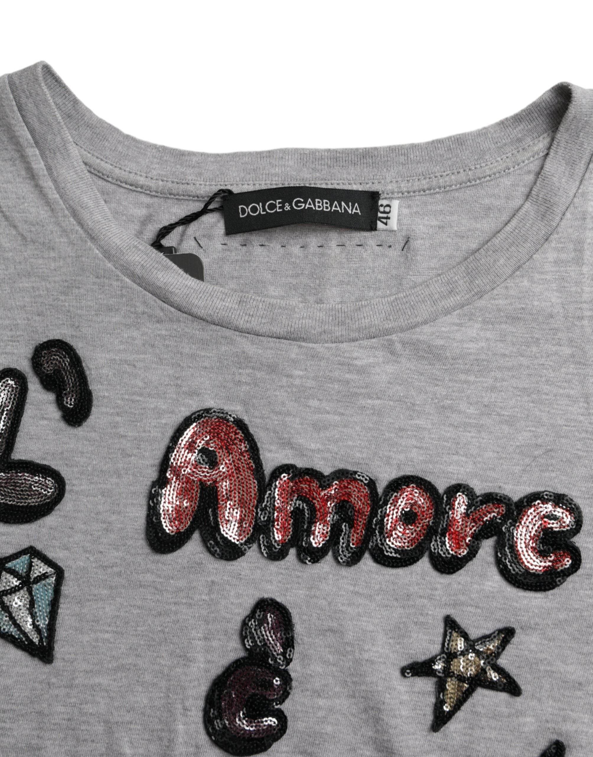 Dolce & Gabbana Gray Cotton L'Amore E'Bellezza Top T-shirt - Hilstor