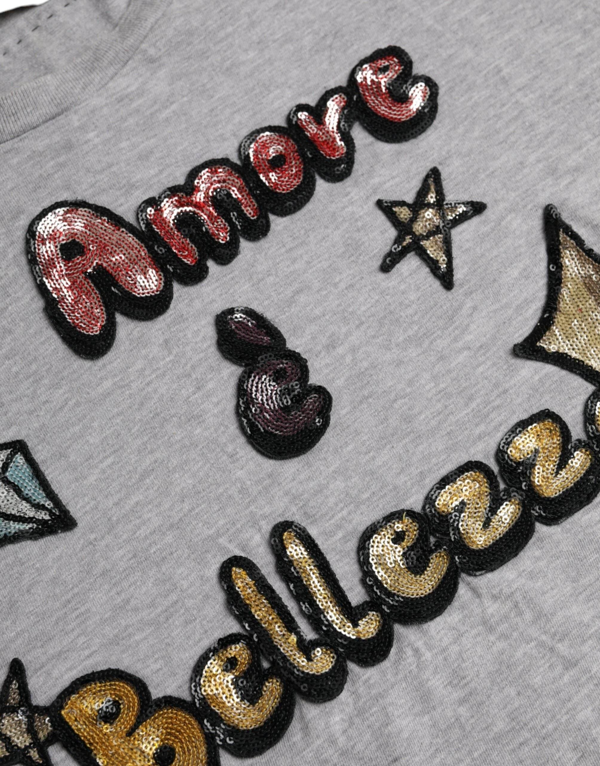 Dolce & Gabbana Gray Cotton L'Amore E'Bellezza Top T-shirt - Hilstor
