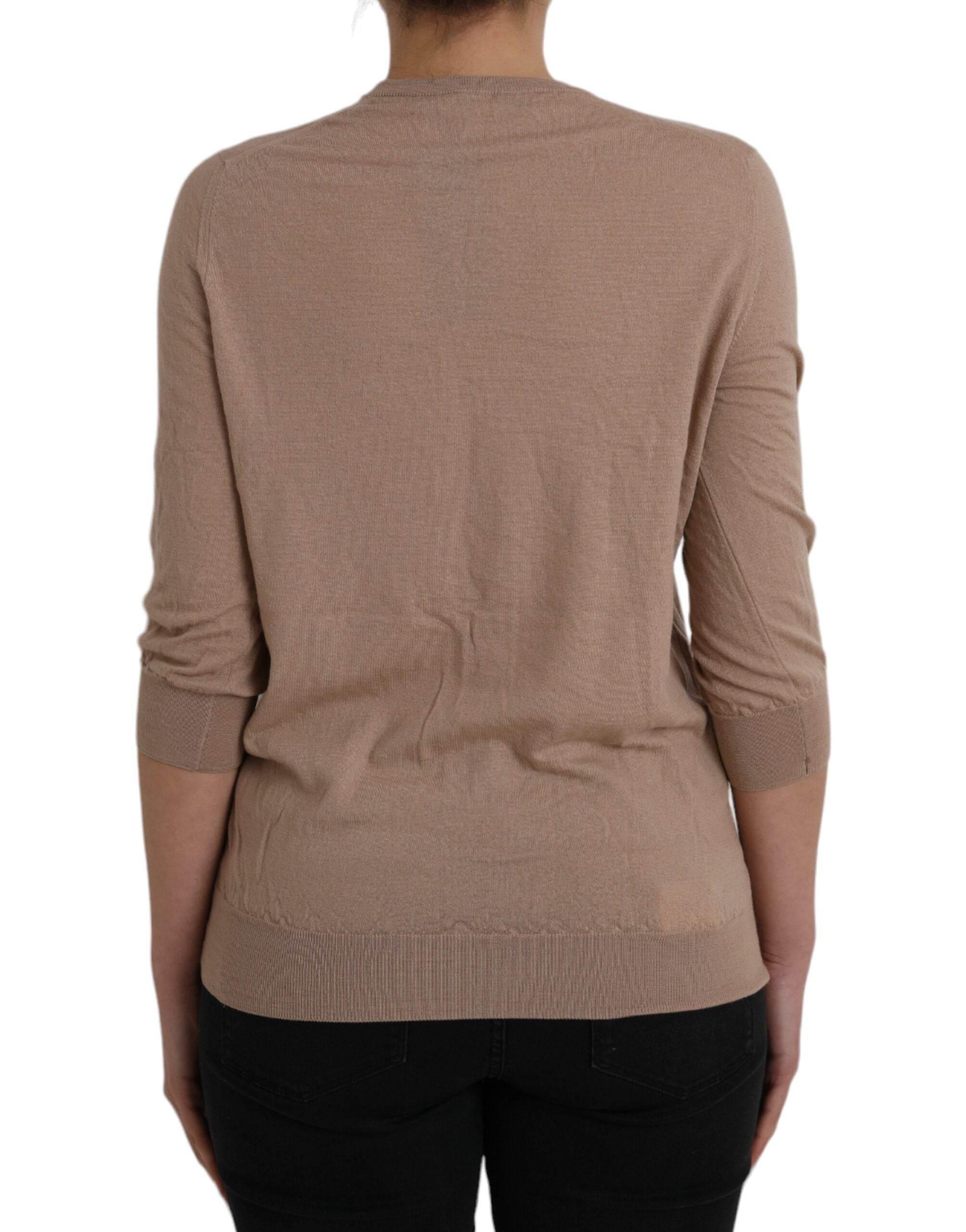 Dolce & Gabbana Brown Wool Black Lace 3/4 Sleeve Blouse Top - Hilstor