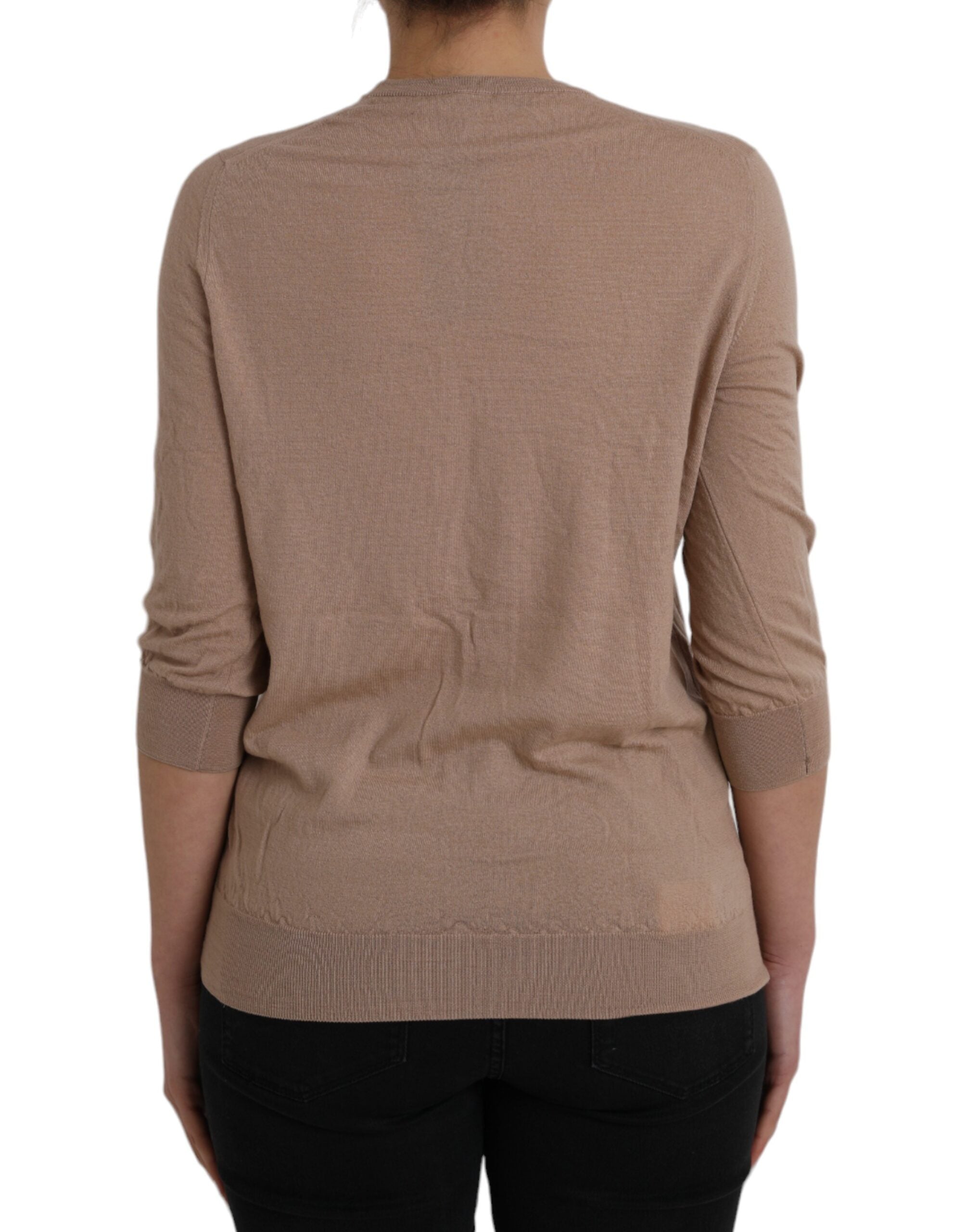 Dolce &amp; Gabbana brun uld sort blonder 3/4 ærmet bluse top