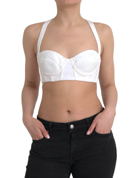 Versace White Viscose Bustier Sleeveless Cropped Top - Hilstor