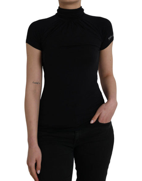 Costume National Black Turtleneck Viscose Short Sleeve Top - Hilstor