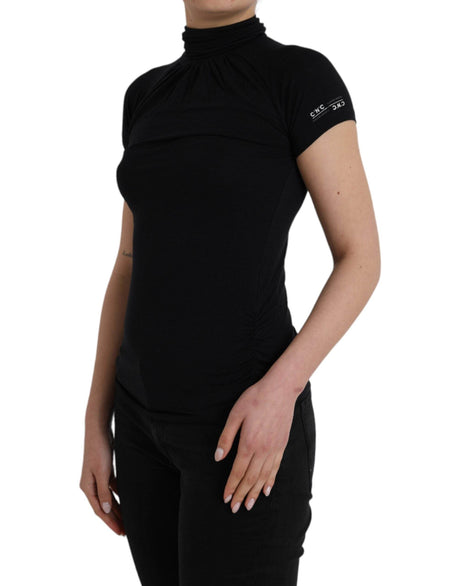 Costume National Black Turtleneck Viscose Short Sleeve Top - Hilstor