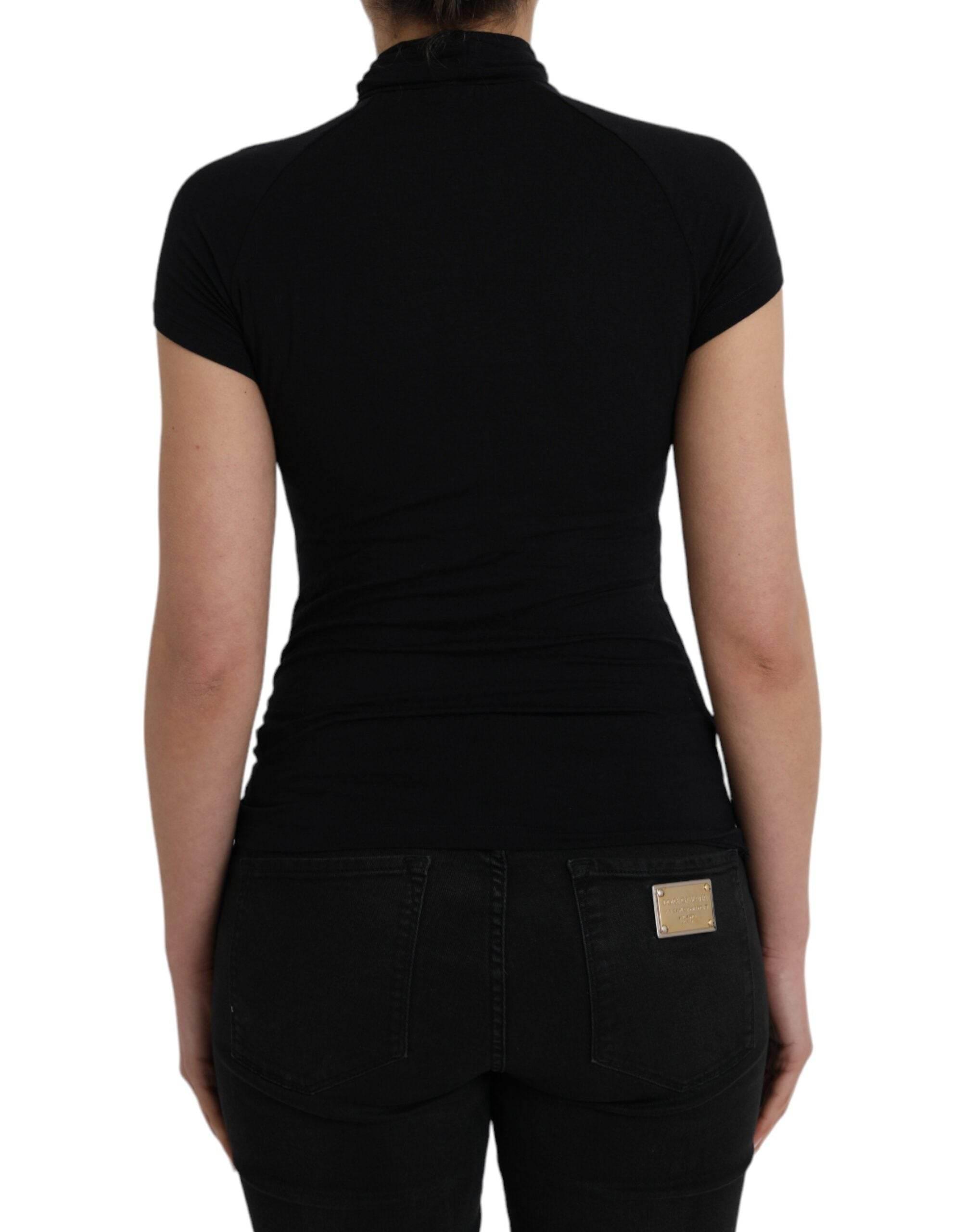 Costume National Black Turtleneck Viscose Short Sleeve Top - Hilstor
