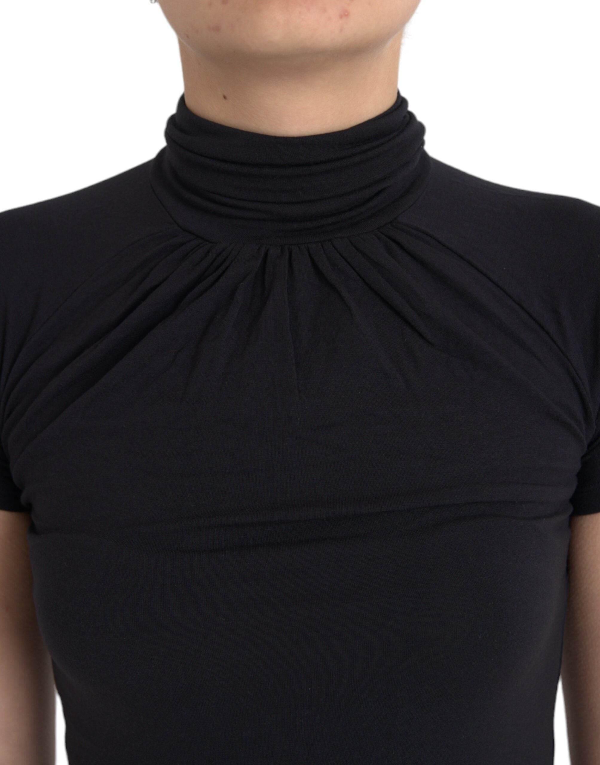 Costume National Black Turtleneck Viscose Short Sleeve Top - Hilstor