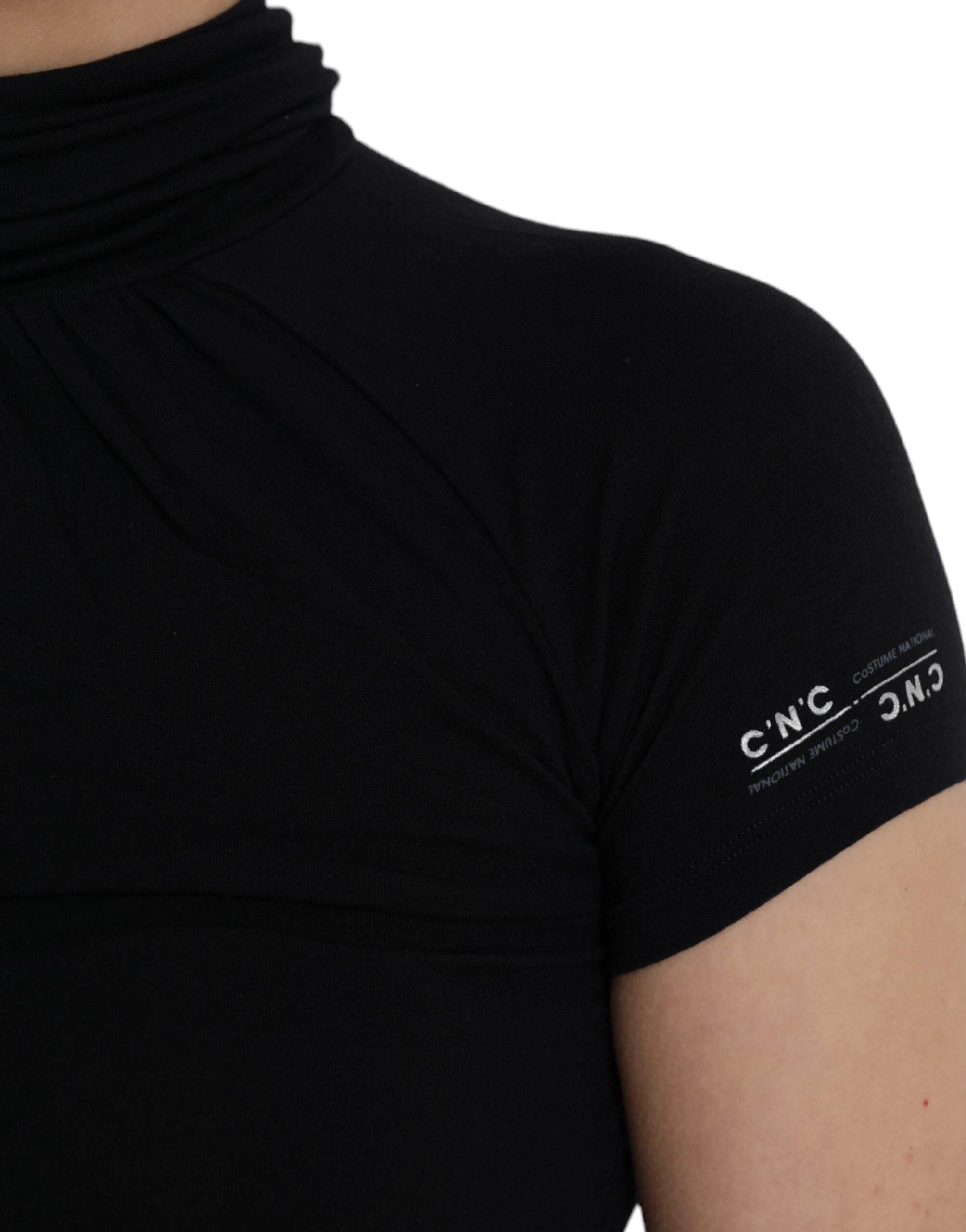 Costume National Black Turtleneck Viscose Short Sleeve Top - Hilstor
