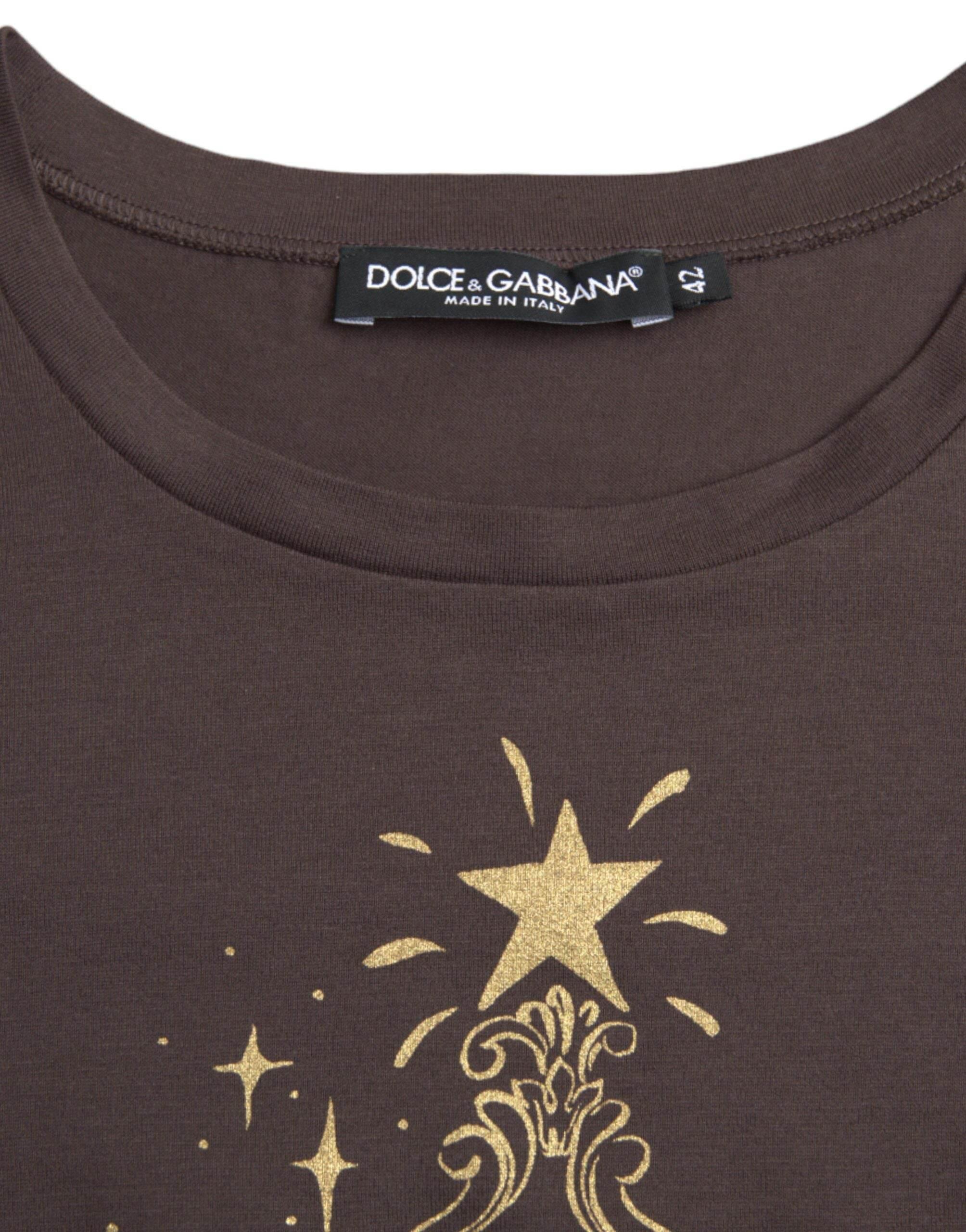 Dolce & Gabbana Brown Crewneck 2017 Motive Print T-shirt - Hilstor