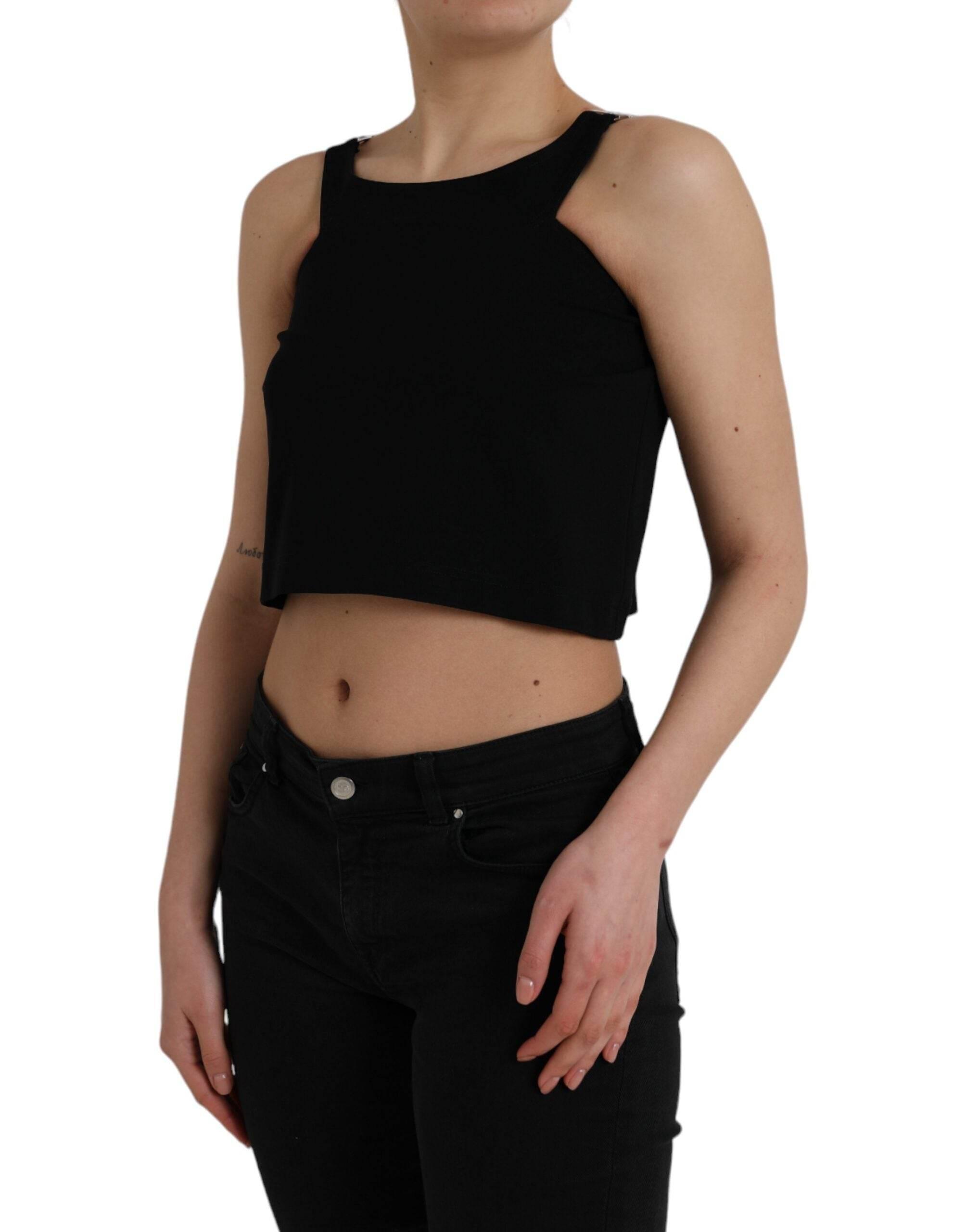 Dolce & Gabbana Black Sleeveless Round Neck Cropped Tank Top - Hilstor