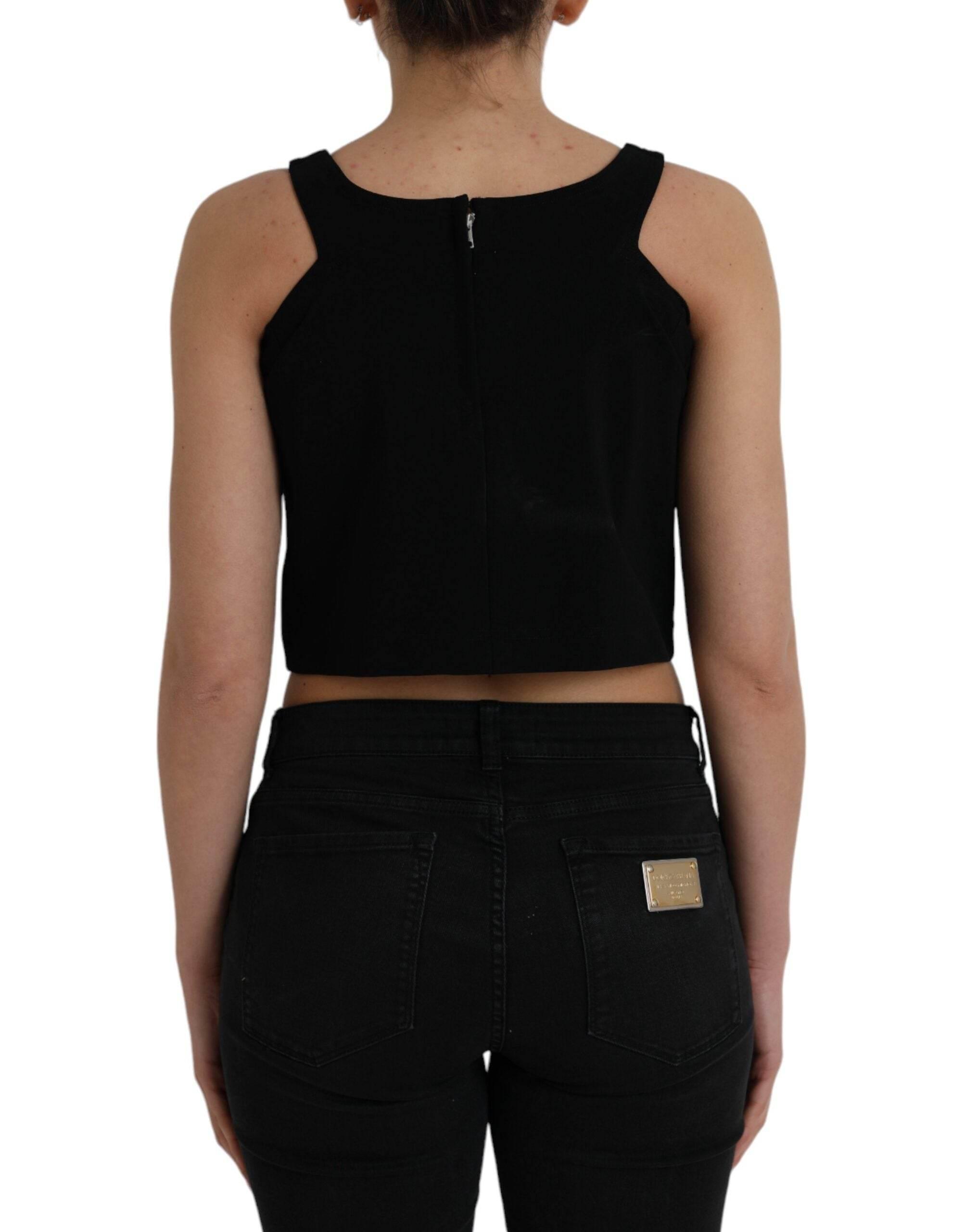 Dolce & Gabbana Black Sleeveless Round Neck Cropped Tank Top - Hilstor