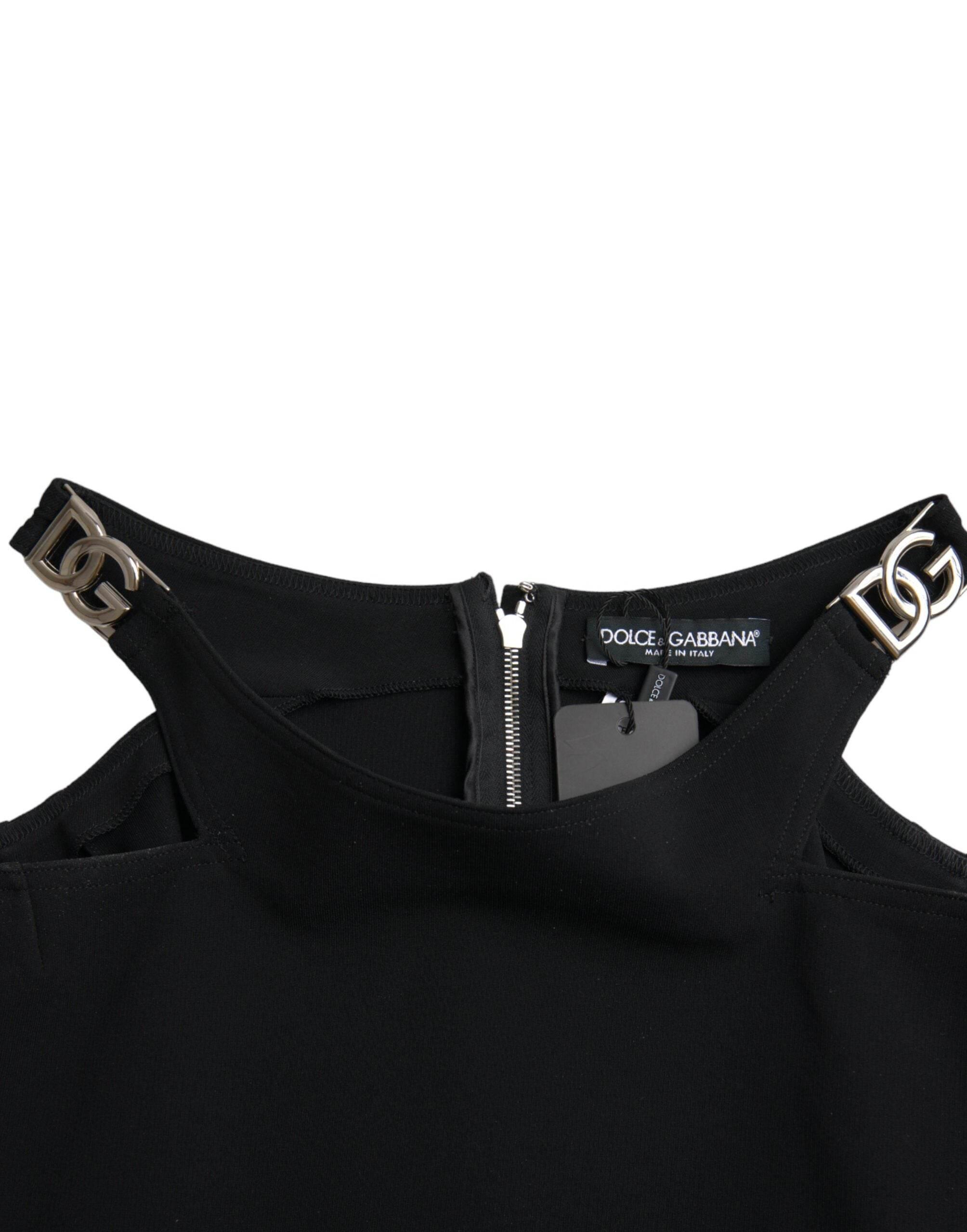 Dolce & Gabbana Black Sleeveless Round Neck Cropped Tank Top - Hilstor