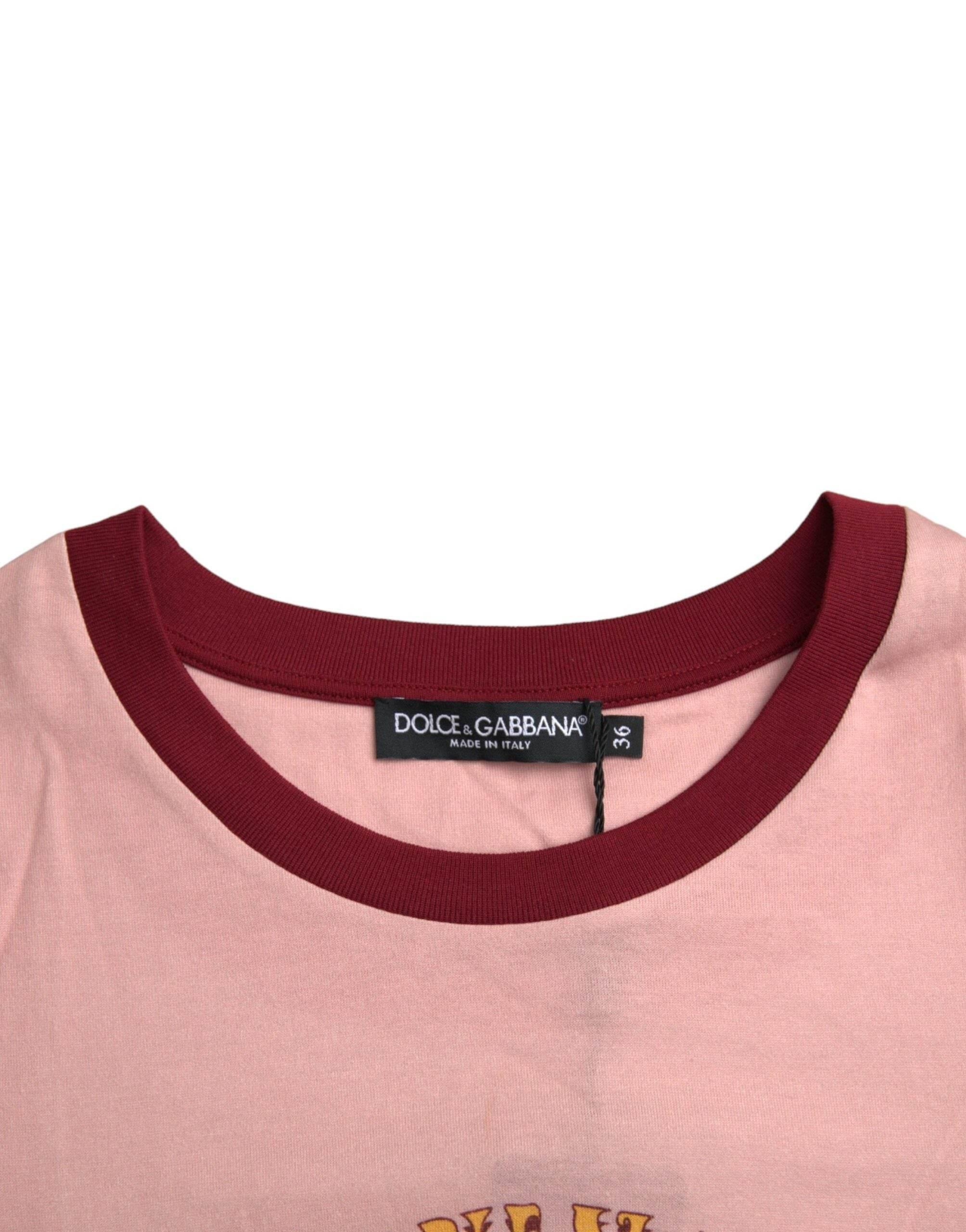 Dolce & Gabbana Pink Cotton Short Sleeves Crew Neck T-shirt - Hilstor