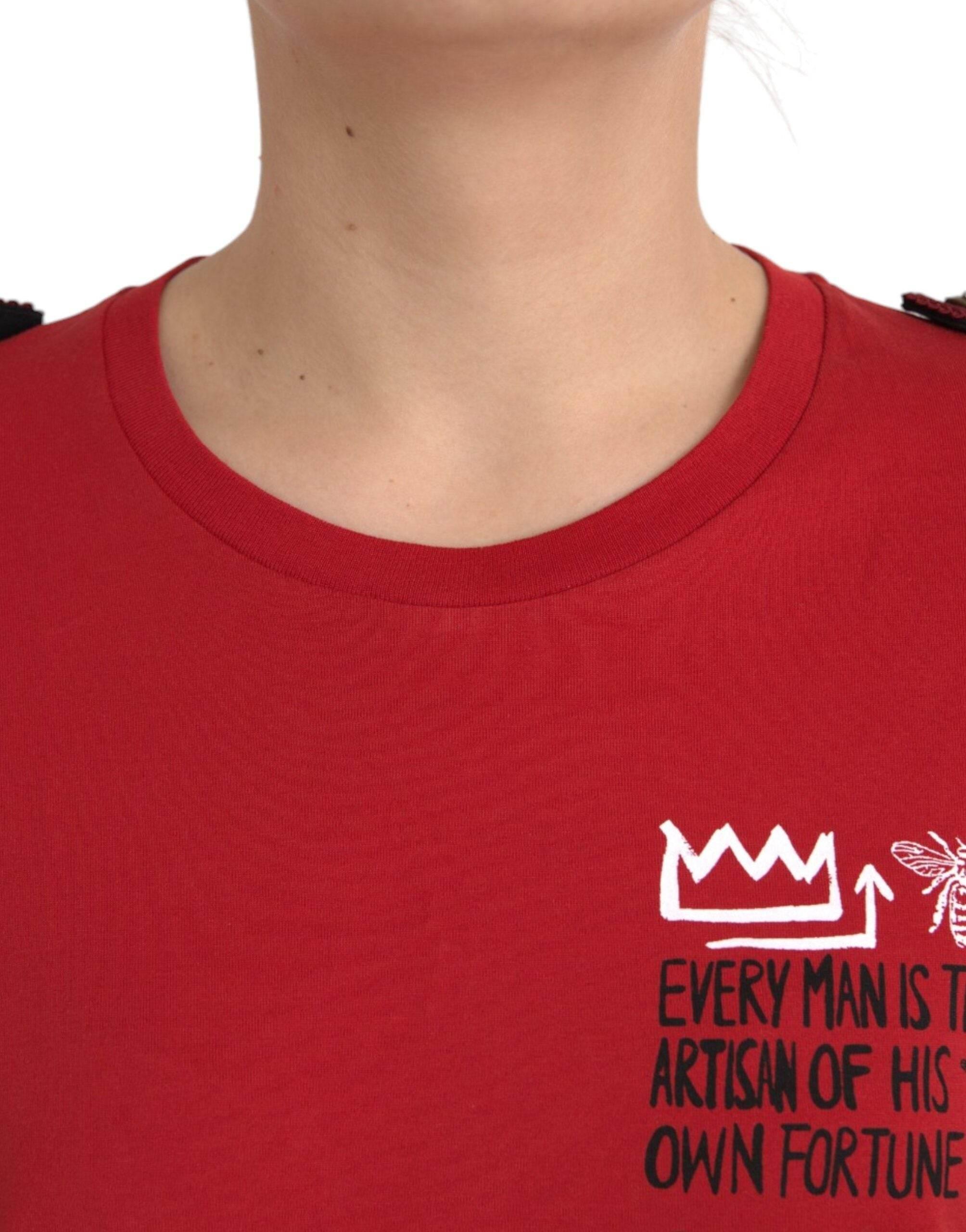 Dolce & Gabbana Red Cotton Graphic Print Crew Neck T-shirt - Hilstor