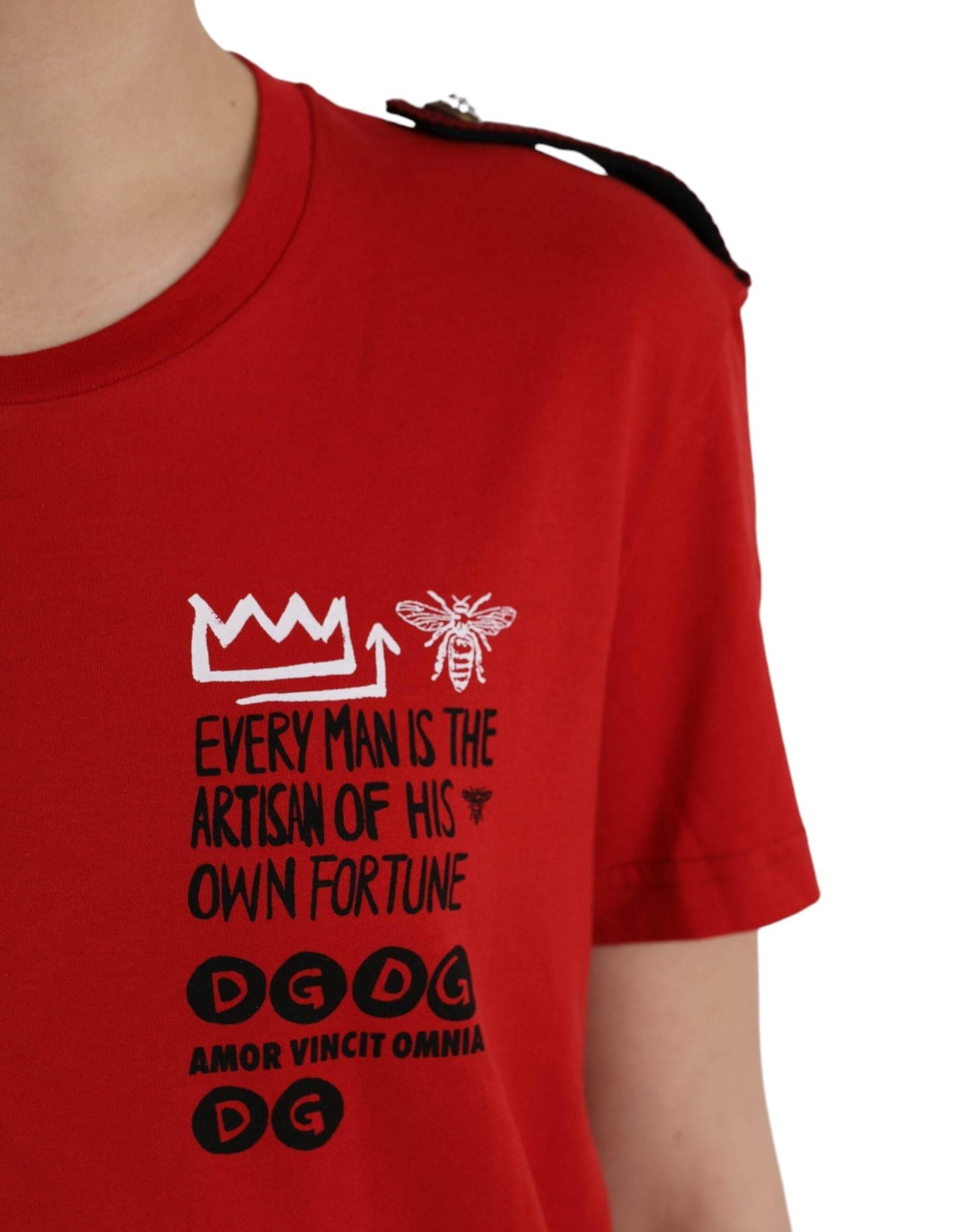 Dolce & Gabbana Red Cotton Graphic Print Crew Neck T-shirt - Hilstor