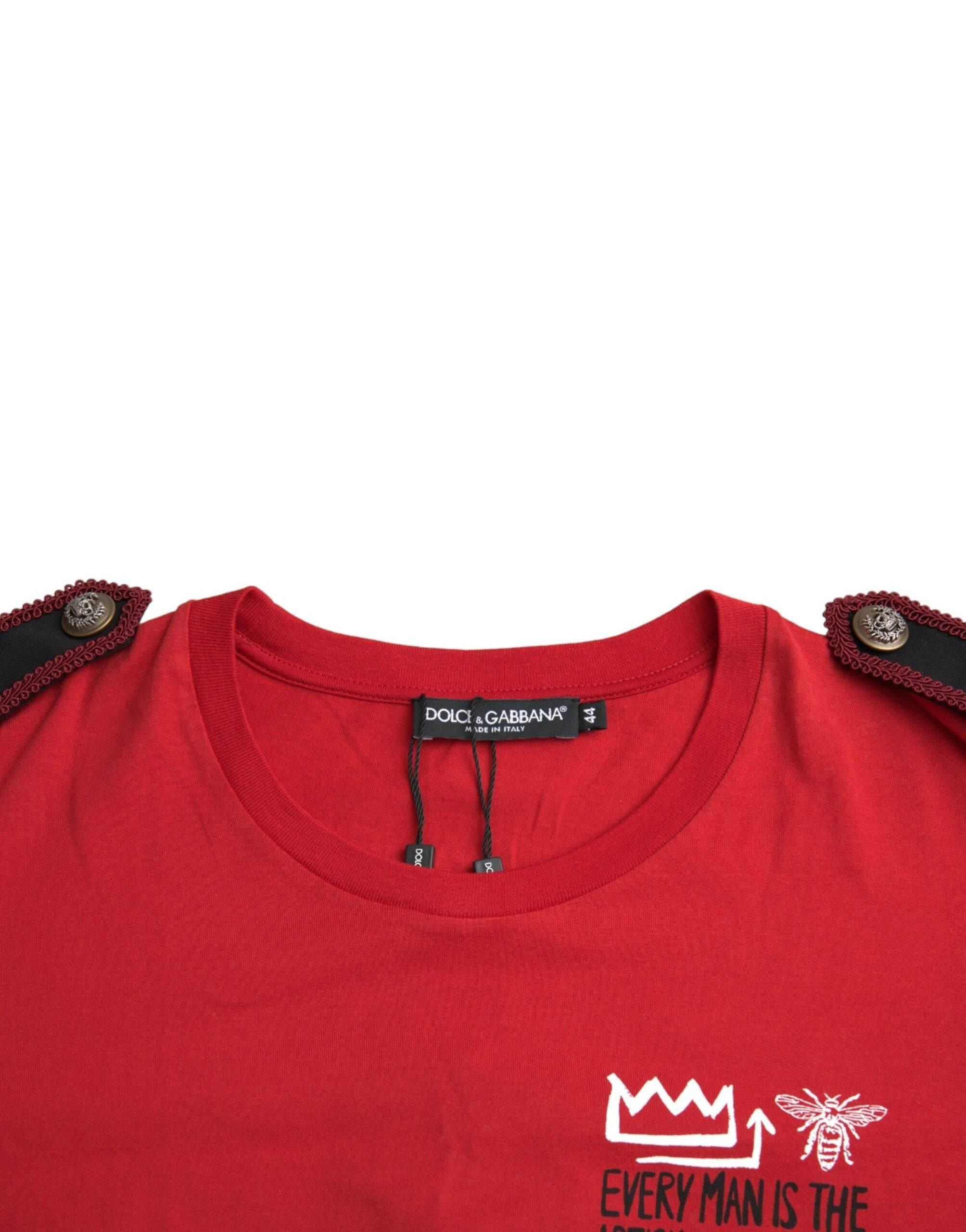Dolce & Gabbana Red Cotton Graphic Print Crew Neck T-shirt - Hilstor