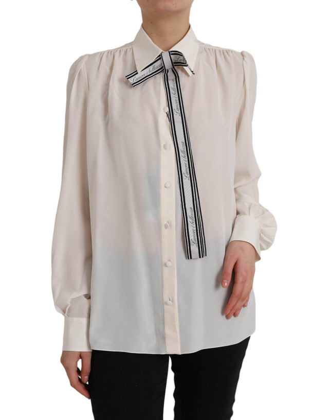 Dolce & Gabbana Off White Long Sleeve Button Down Blouse Top - Hilstor