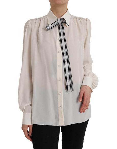 Dolce & Gabbana Off White Long Sleeve Button Down Blouse Top - Hilstor