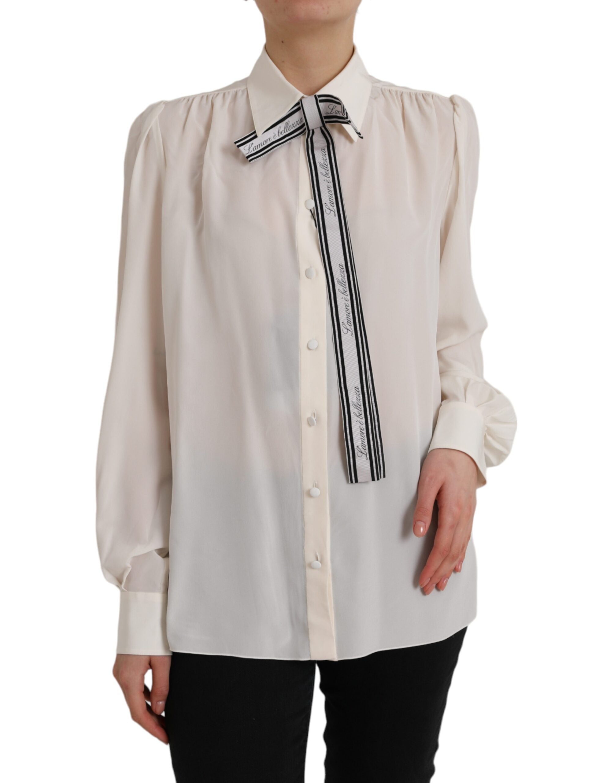 Dolce &amp; Gabbana Off White Langærmet Button Down Bluse Top