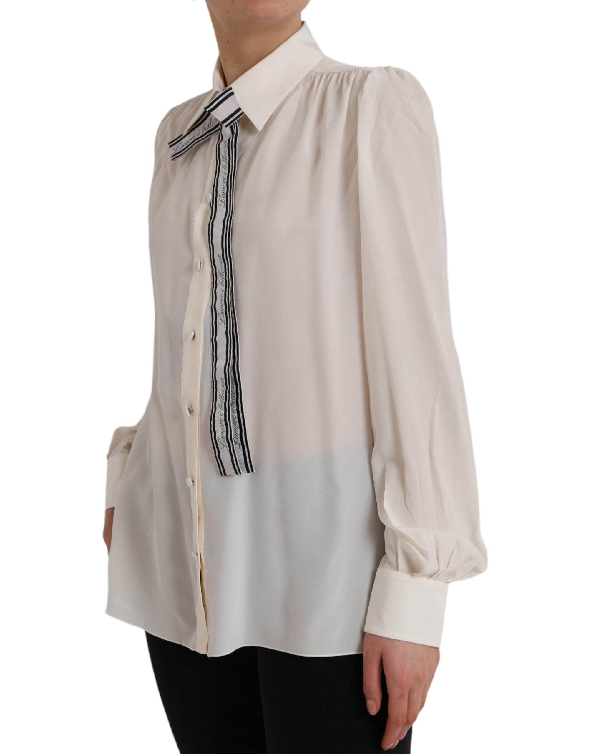 Dolce & Gabbana Off White Long Sleeve Button Down Blouse Top - Hilstor