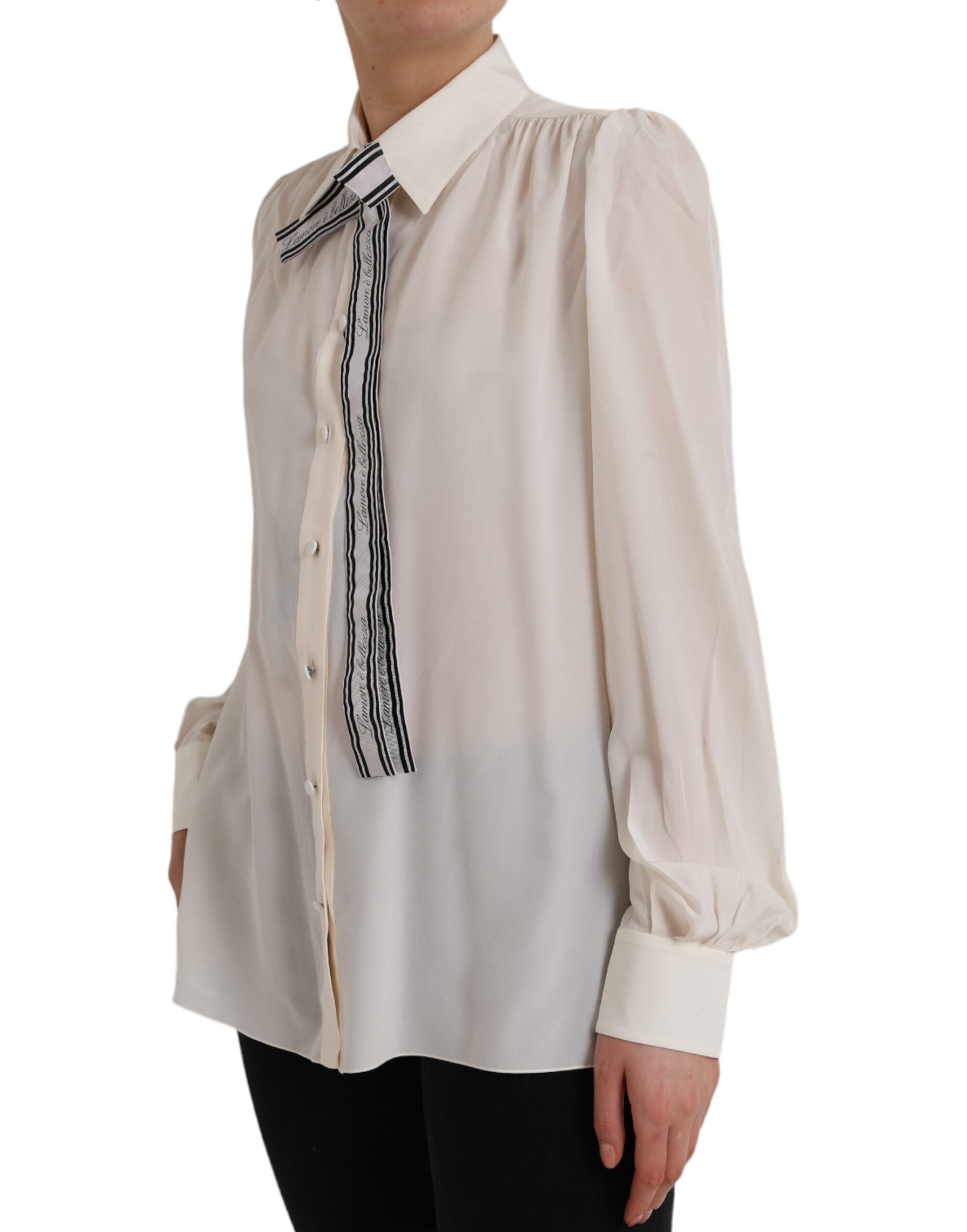 Dolce &amp; Gabbana Off White Langærmet Button Down Bluse Top