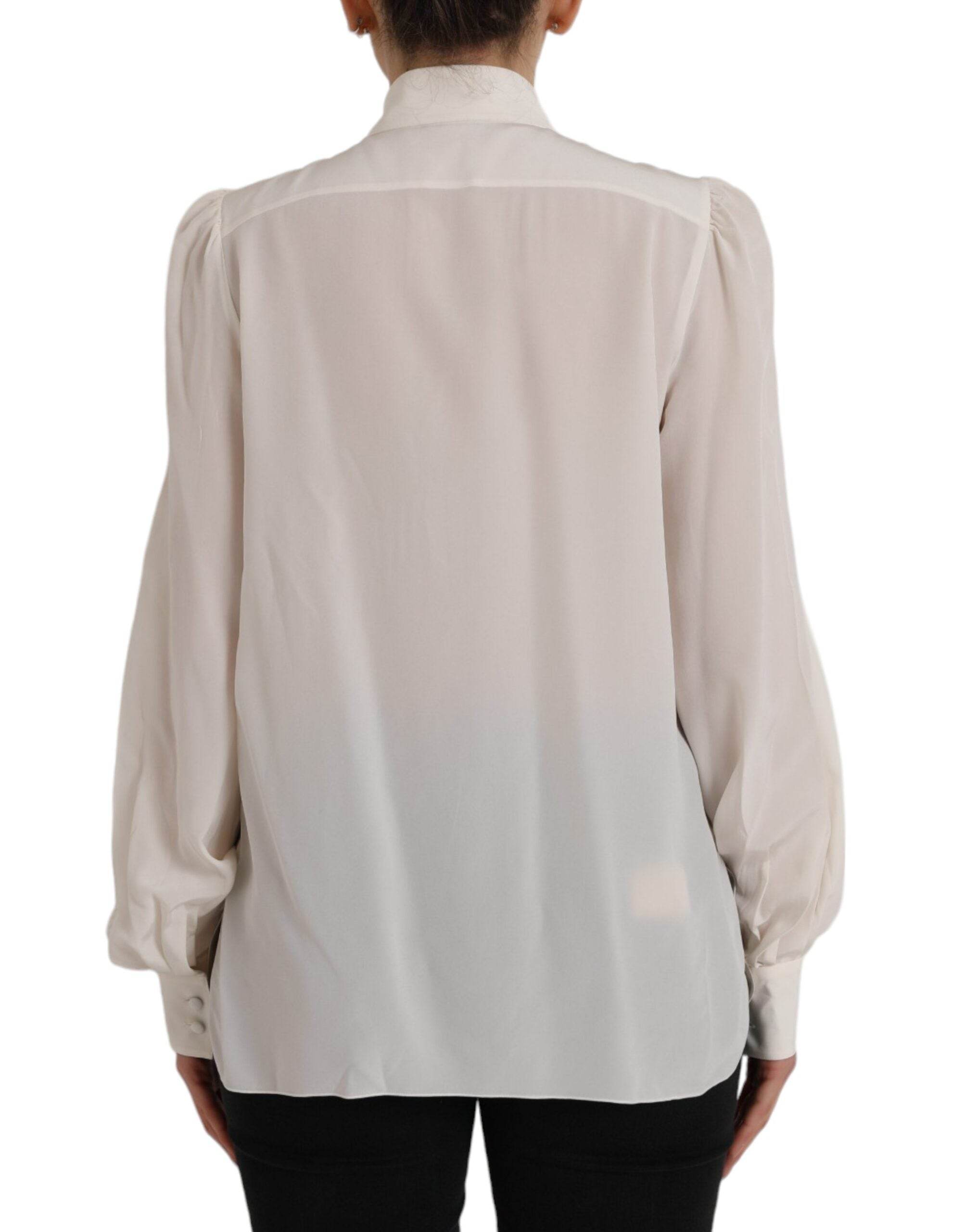 Dolce & Gabbana Off White Long Sleeve Button Down Blouse Top - Hilstor