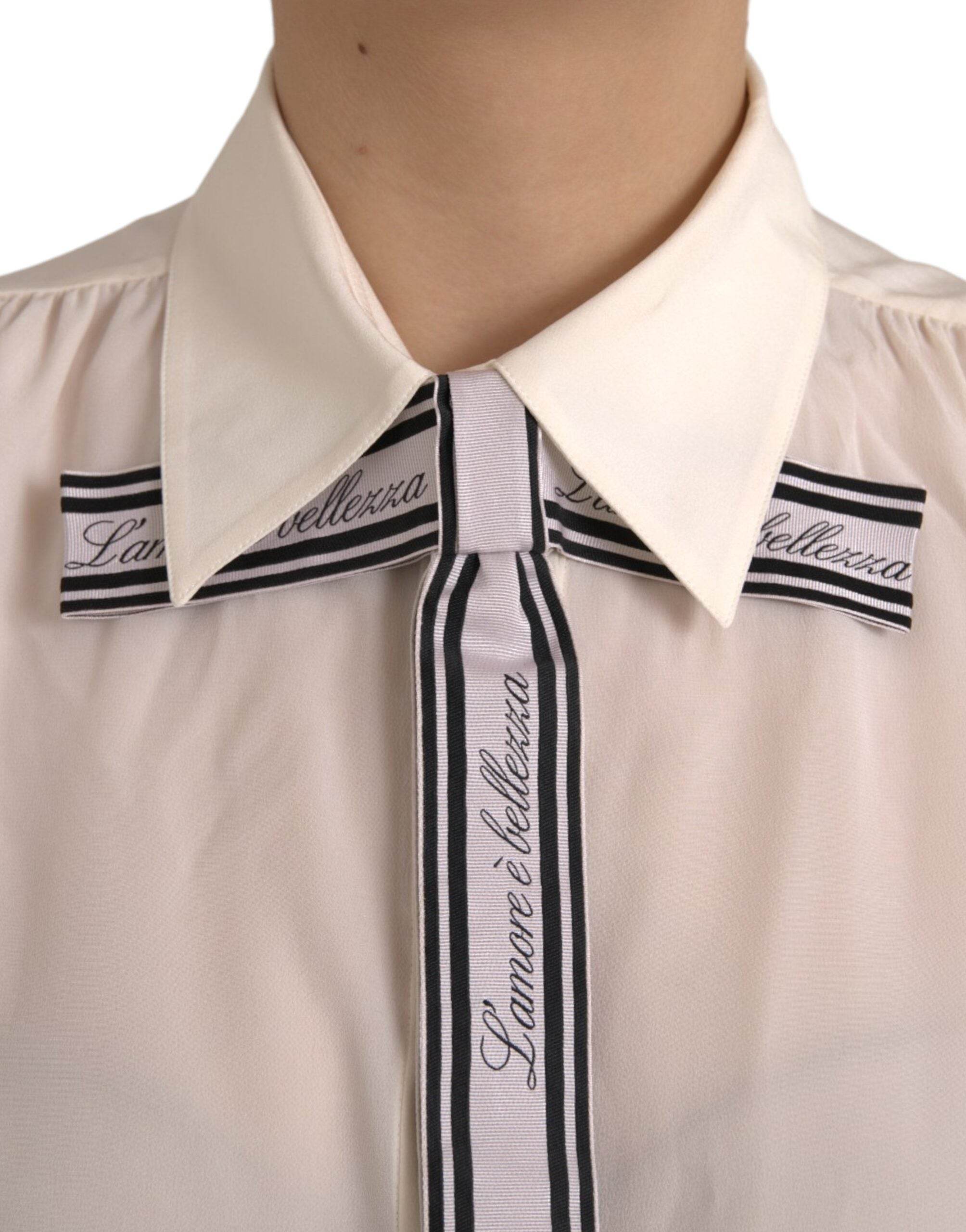 Dolce & Gabbana Off White Long Sleeve Button Down Blouse Top - Hilstor