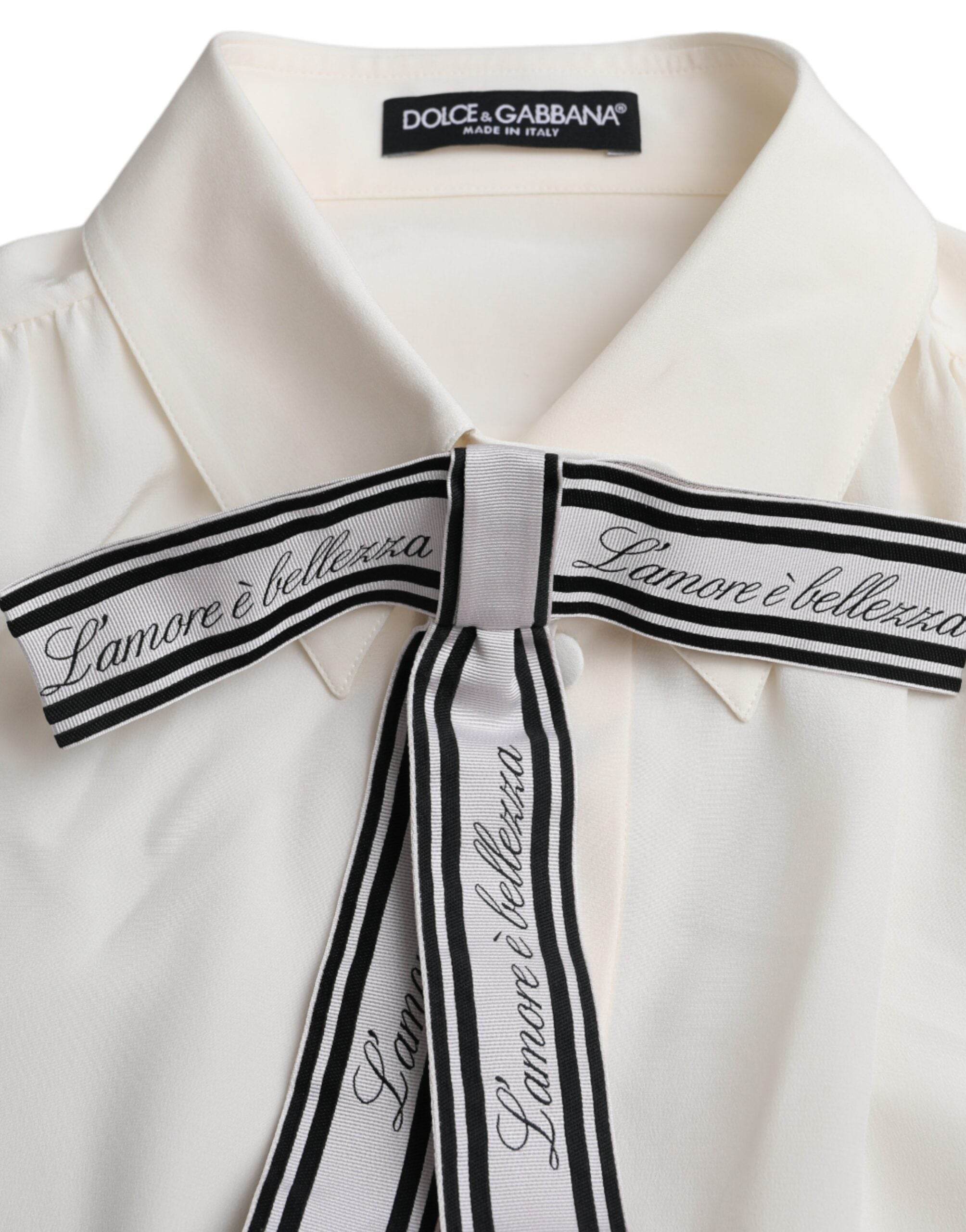 Dolce & Gabbana Off White Long Sleeve Button Down Blouse Top - Hilstor