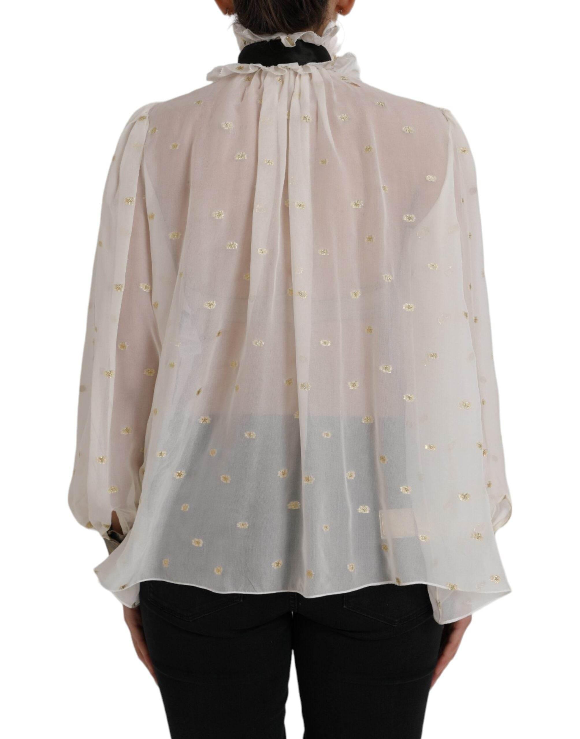 Dolce & Gabbana Off White Silk Blend Ascot Collar Blouse Top - Hilstor