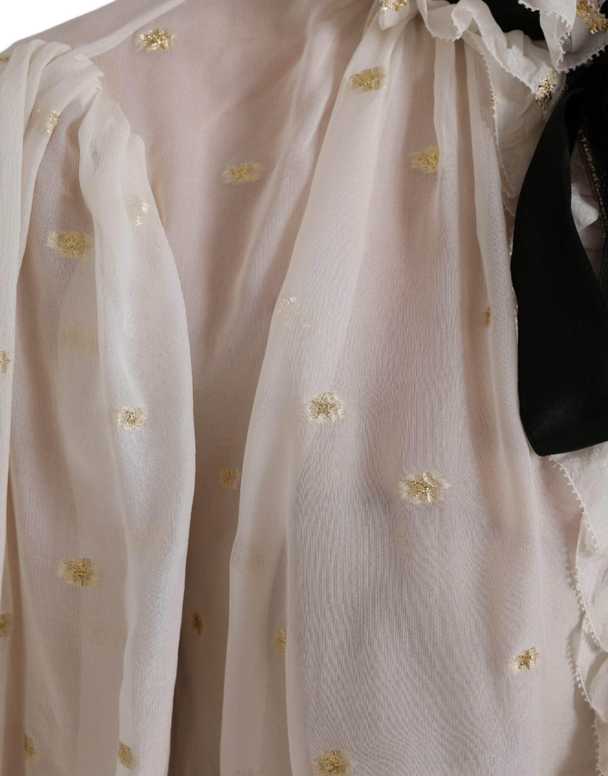 Dolce & Gabbana Off White Silk Blend Ascot Collar Blouse Top - Hilstor