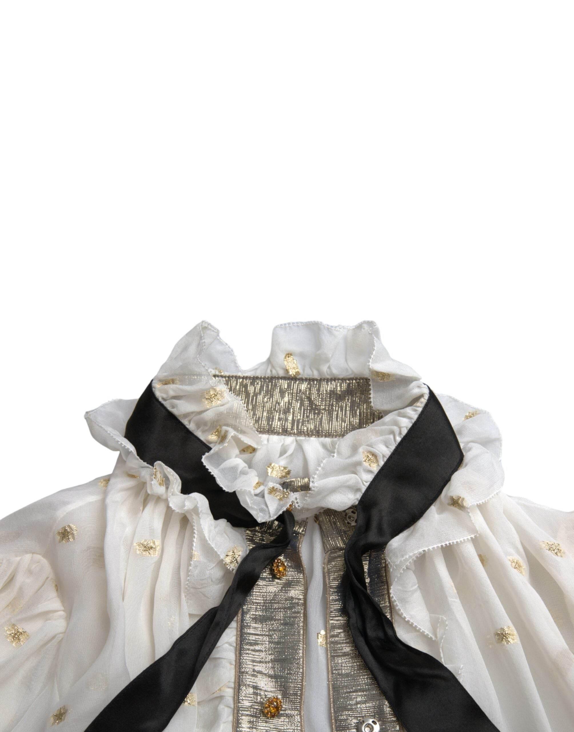 Dolce & Gabbana Off White Silk Blend Ascot Collar Blouse Top - Hilstor