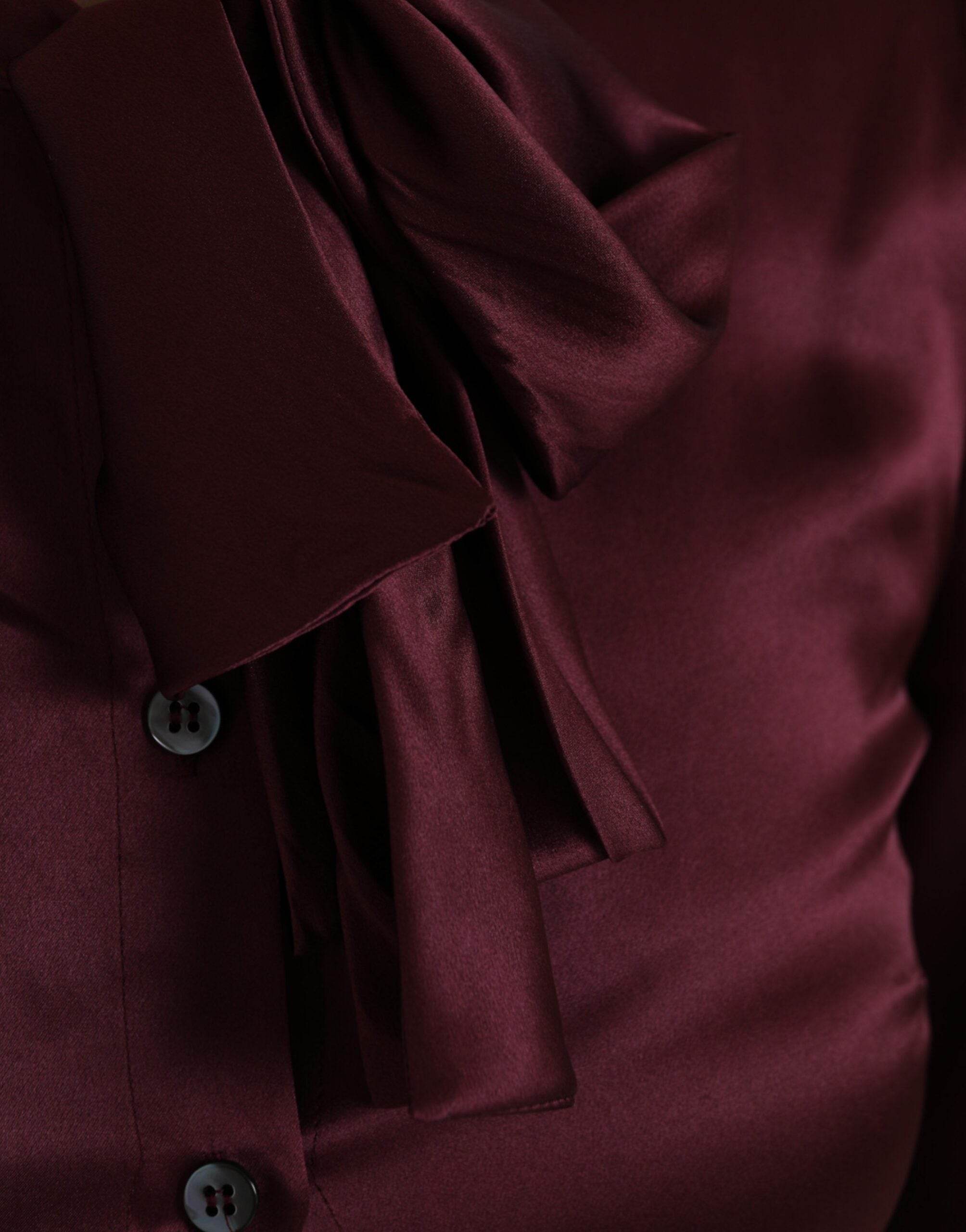 Dolce & Gabbana Maroon Ascot Collar Long Sleeve Top Blouse - Hilstor