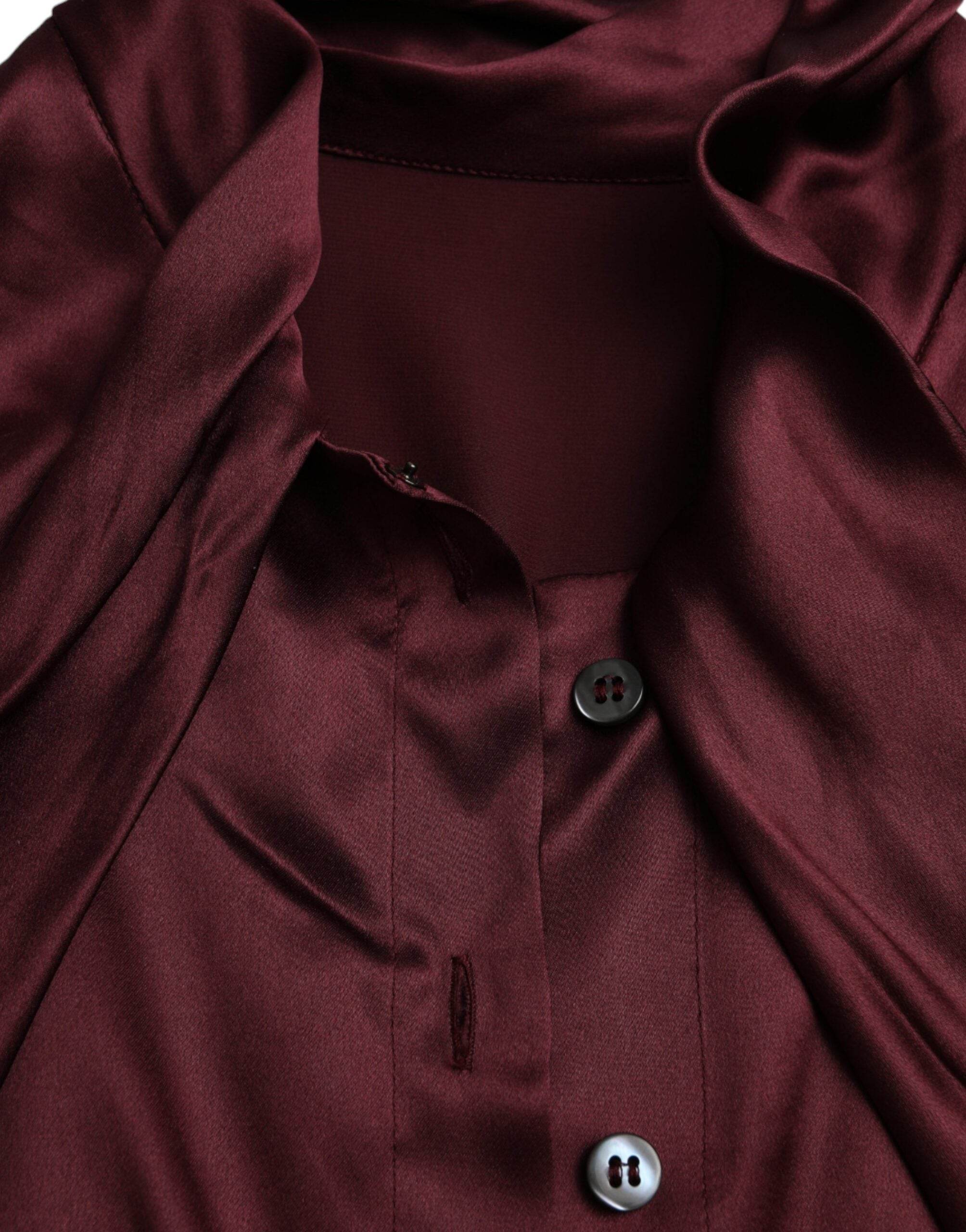 Dolce & Gabbana Maroon Ascot Collar Long Sleeve Top Blouse - Hilstor