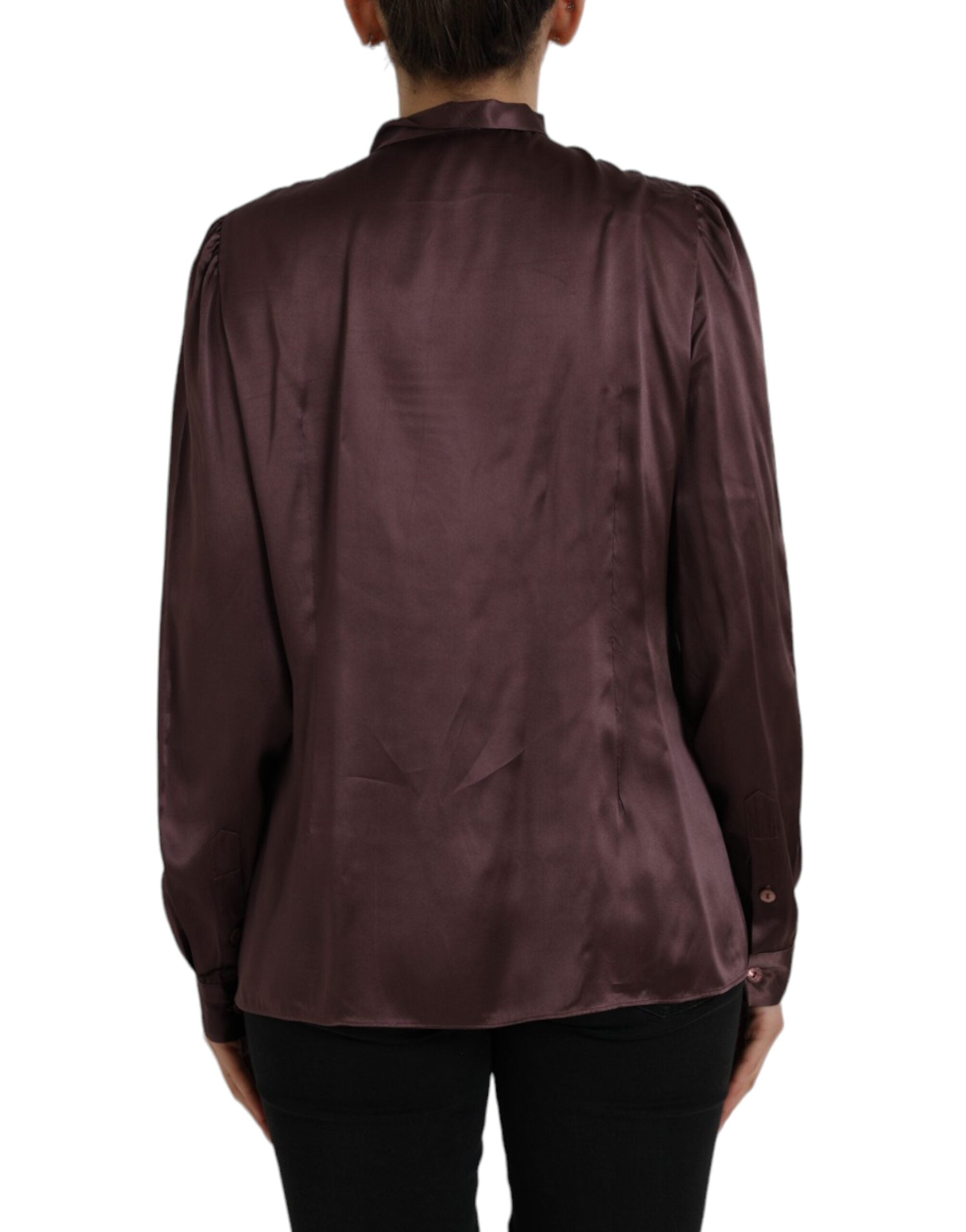 Dolce &amp; Gabbana Brown Ascot Collar langærmet topbluse