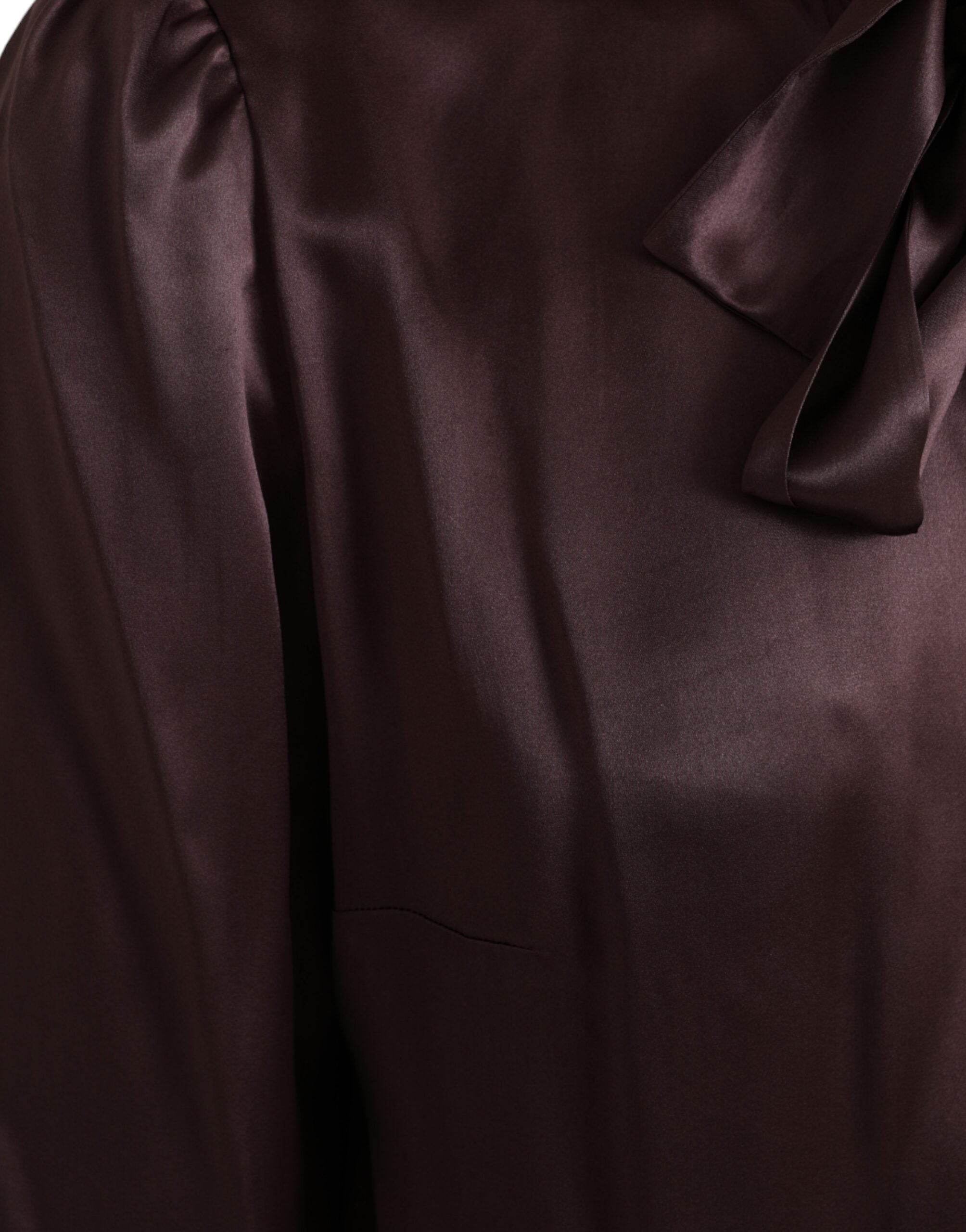 Dolce & Gabbana Brown Ascot Collar Long Sleeve Top Blouse - Hilstor