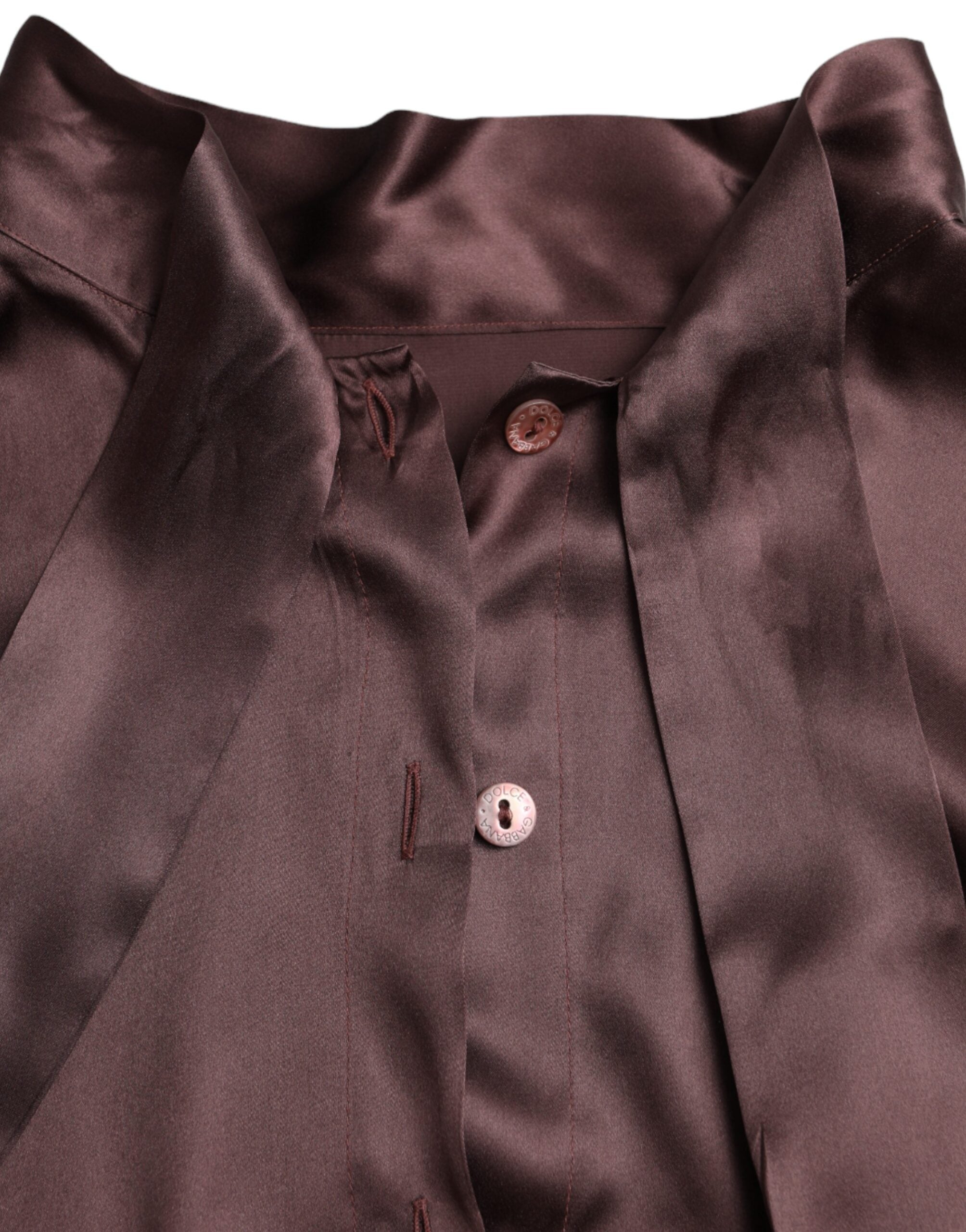 Dolce &amp; Gabbana Brown Ascot Collar langærmet topbluse