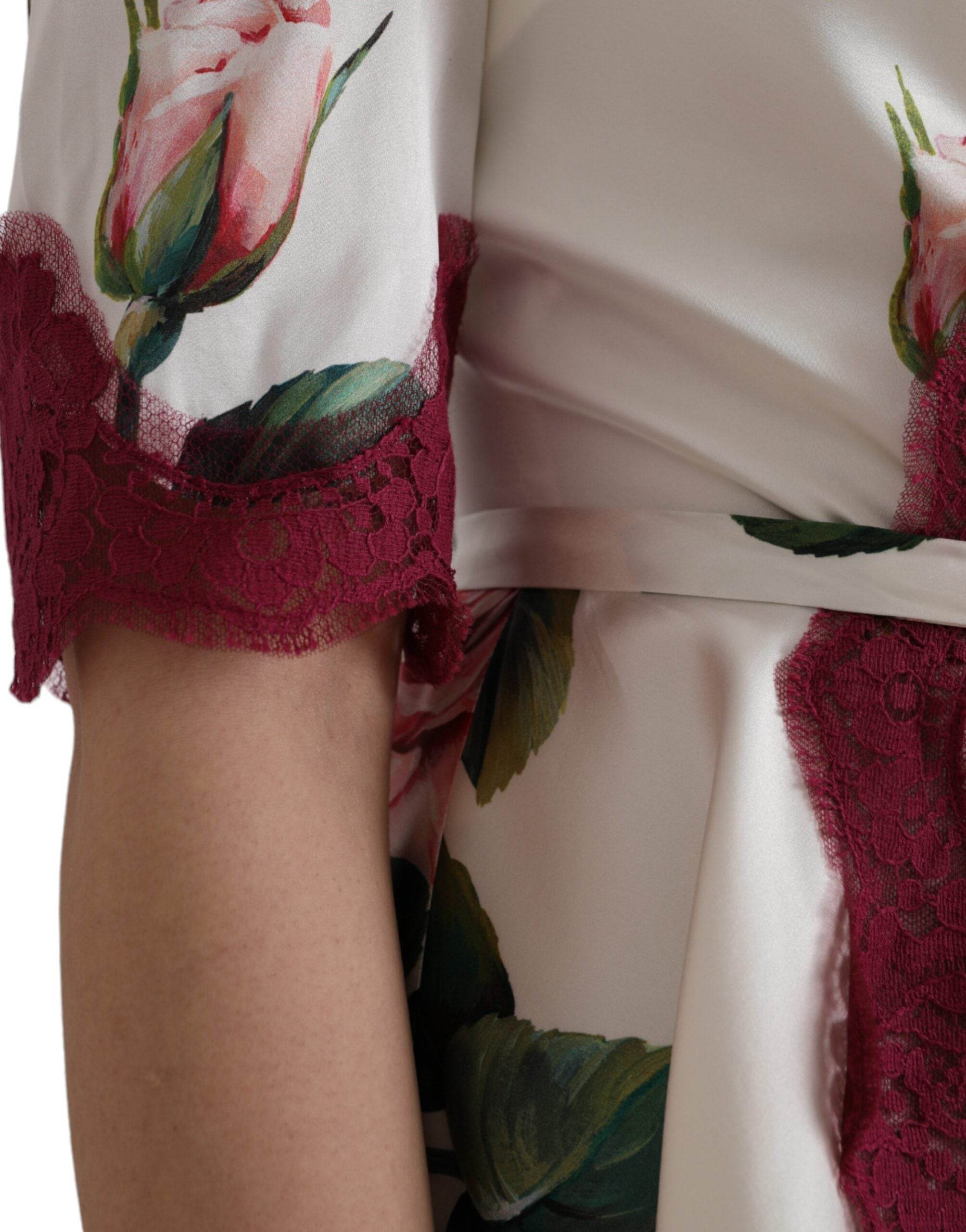 Dolce & Gabbana White Floral Lace Silk Short Sleeves Top - Hilstor