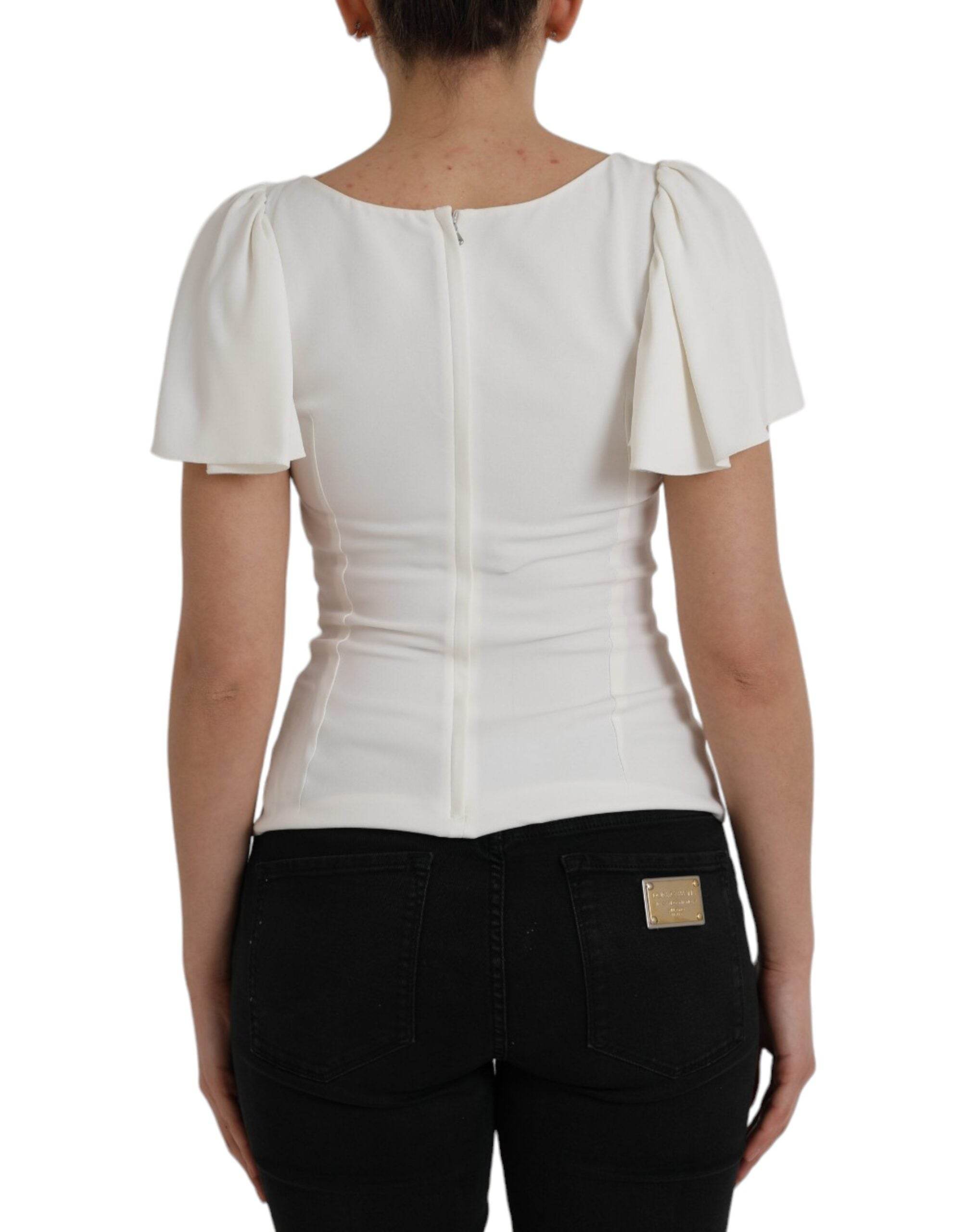 Dolce & Gabbana White Viscose Round Neck Short Sleeves Top - Hilstor