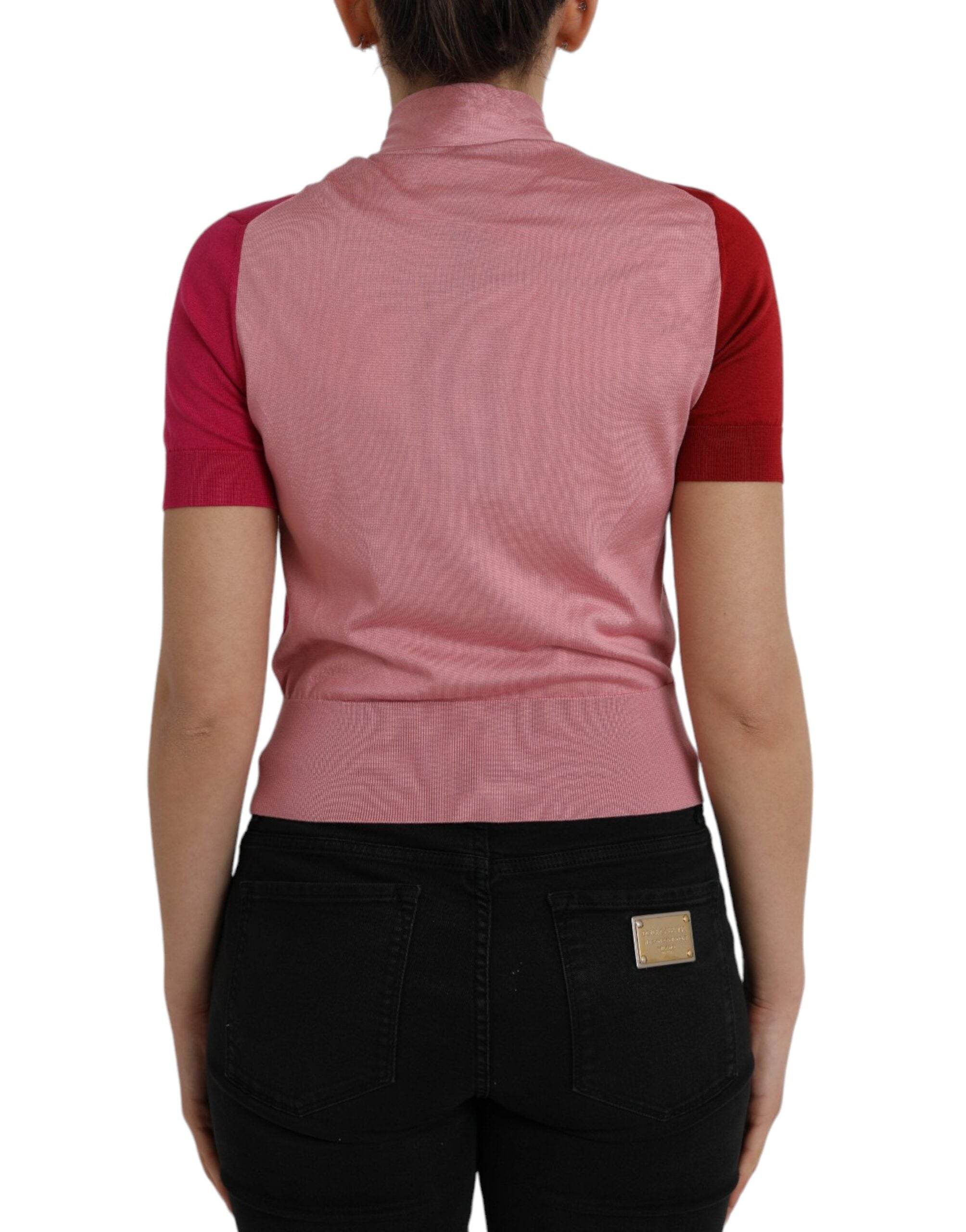 Dolce & Gabbana Pink Short Sleeves Pullover Ascot Collar Top - Hilstor