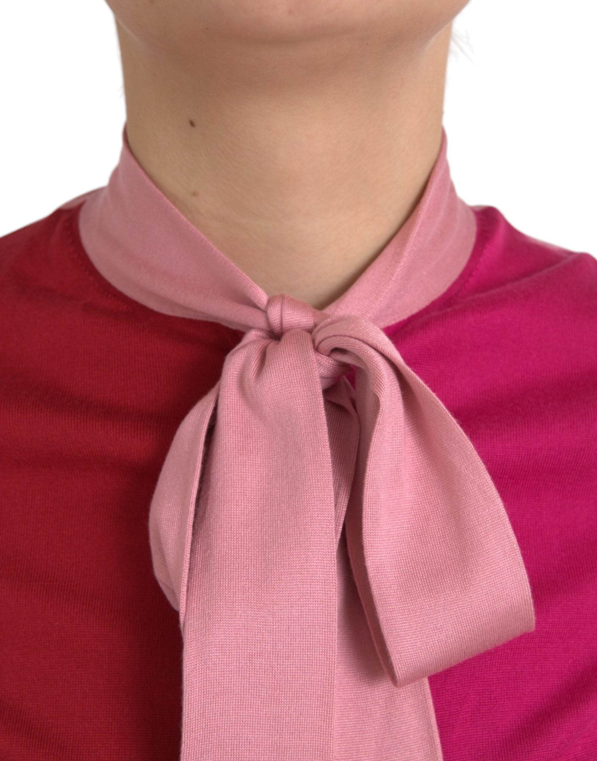 Dolce & Gabbana Pink Short Sleeves Pullover Ascot Collar Top - Hilstor