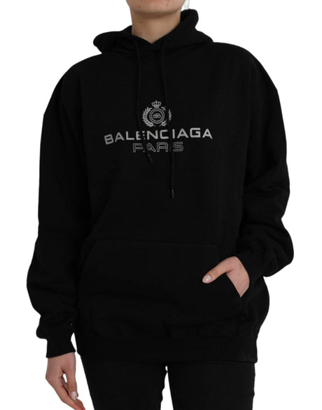 Balenciaga Black Cotton Logo Hooded Pullover Sweatshirt Sweater - Hilstor