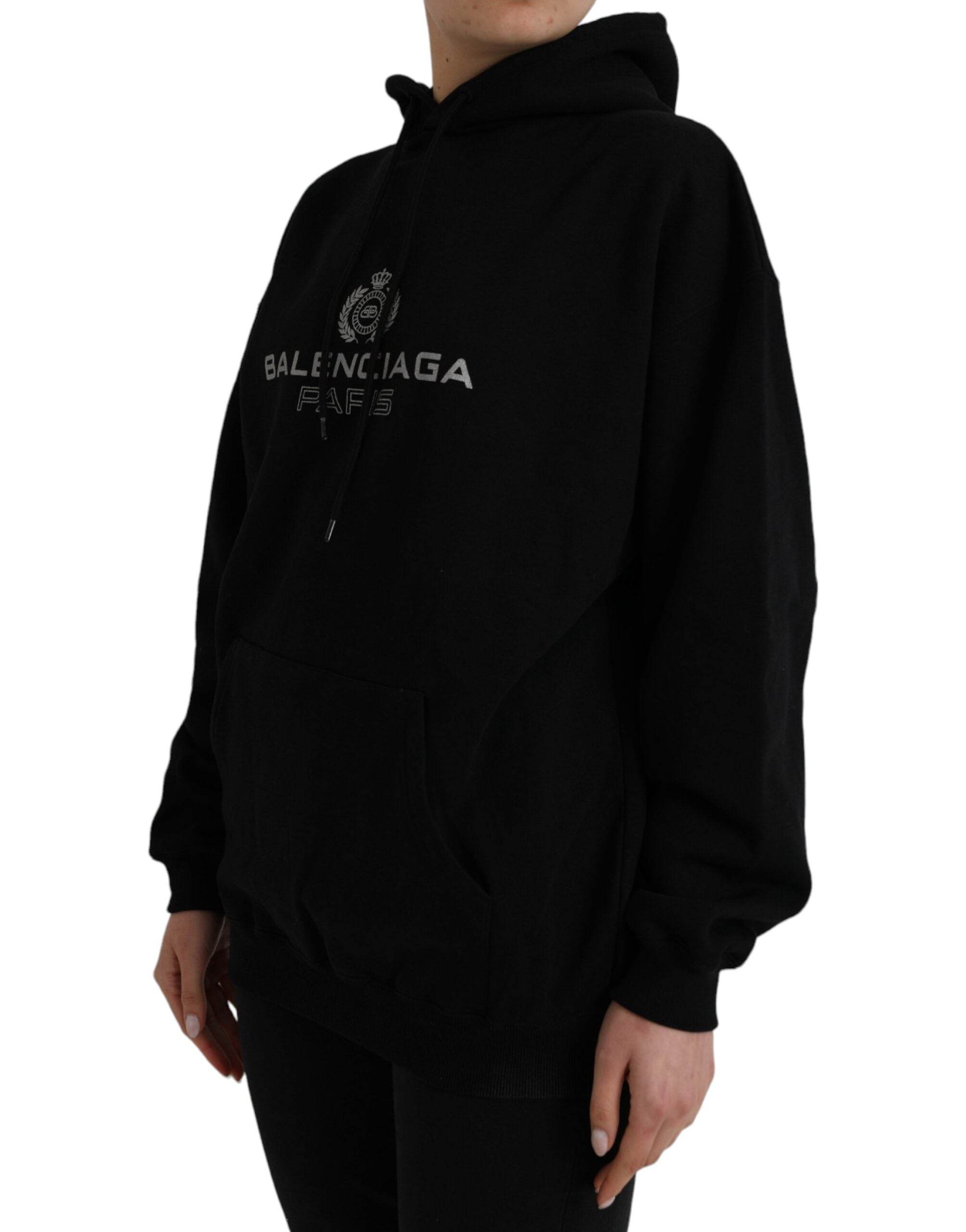 Balenciaga Black Cotton Logo Hooded Pullover Sweatshirt Sweater - Hilstor