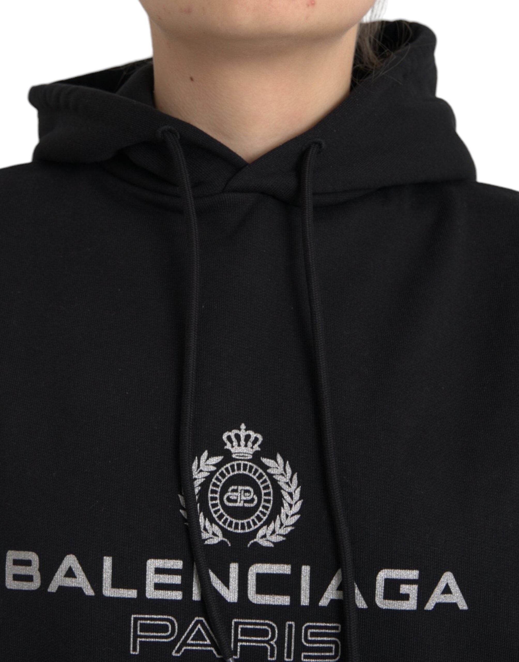 Balenciaga Black Cotton Logo Hooded Pullover Sweatshirt Sweater - Hilstor