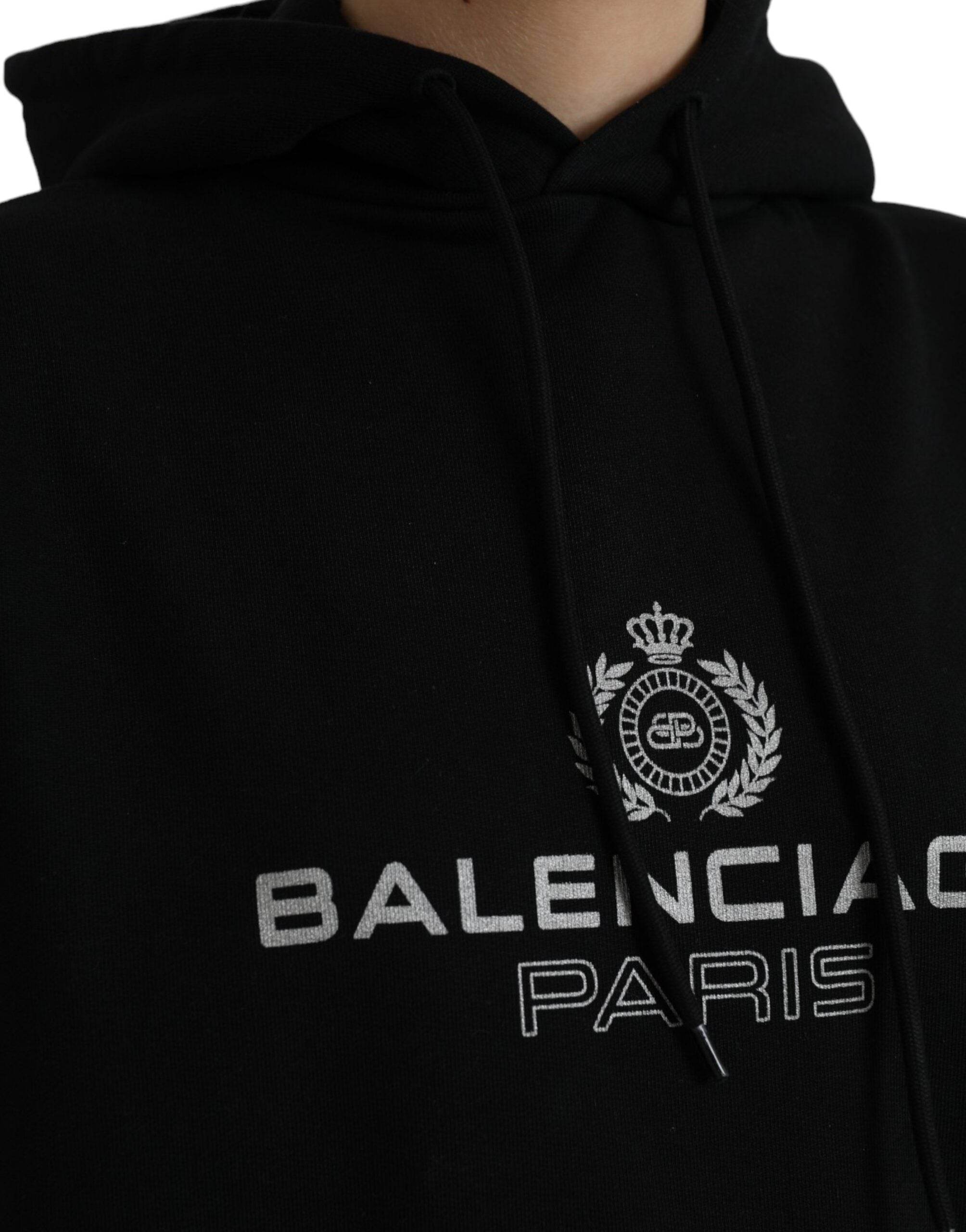 Balenciaga Black Cotton Logo Hooded Pullover Sweatshirt Sweater - Hilstor