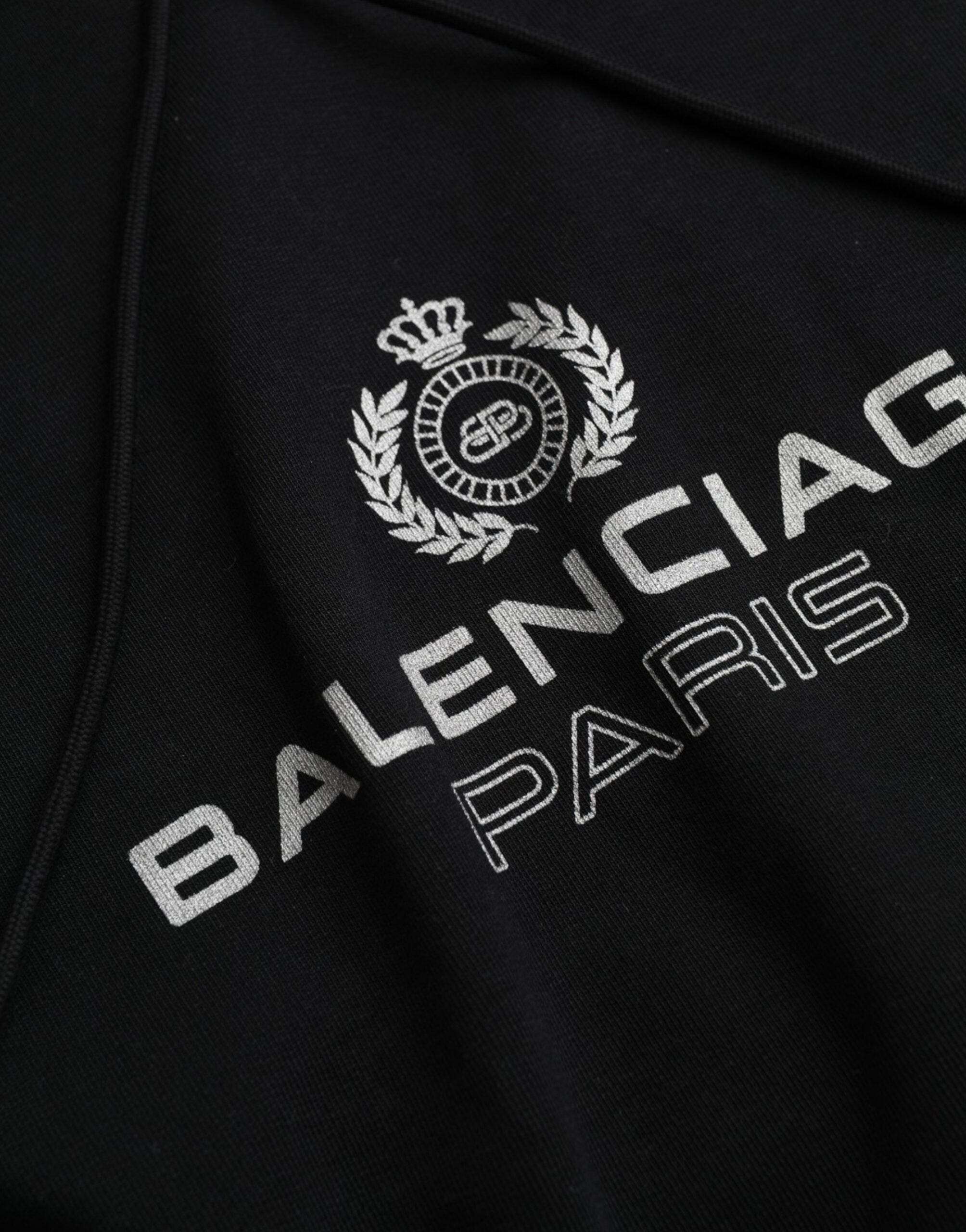 Balenciaga Black Cotton Logo Hooded Pullover Sweatshirt Sweater - Hilstor