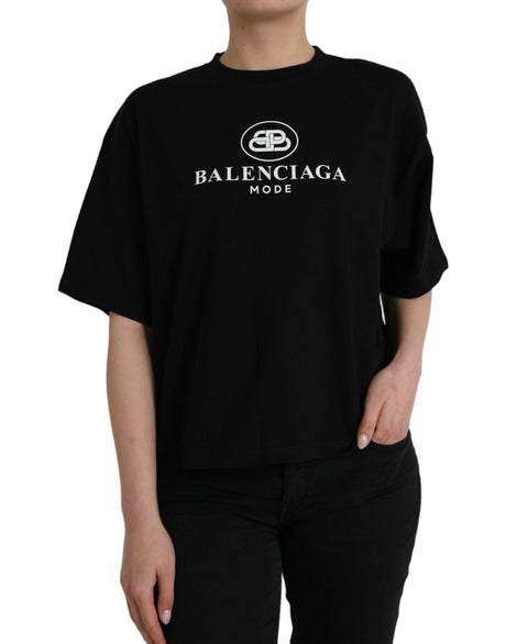 Balenciaga Black Cotton Logo Crew Neck Short Sleeves T-shirt - Hilstor