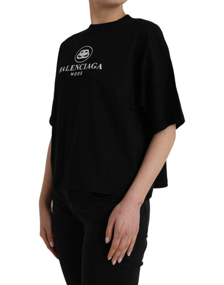 Balenciaga Black Cotton Logo Crew Neck Short Sleeves T-shirt - Hilstor