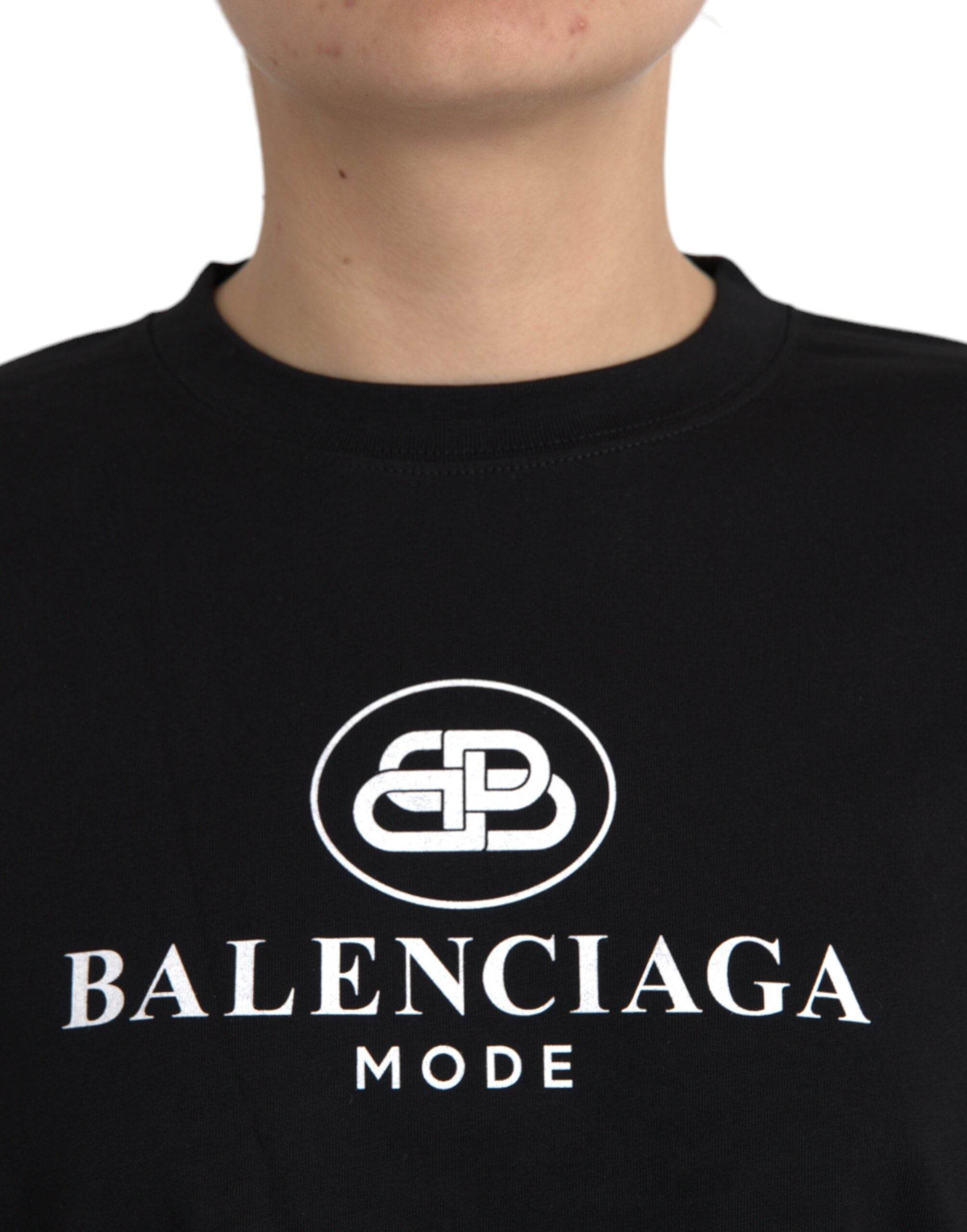 Balenciaga Black Cotton Logo Crew Neck Short Sleeves T-shirt - Hilstor