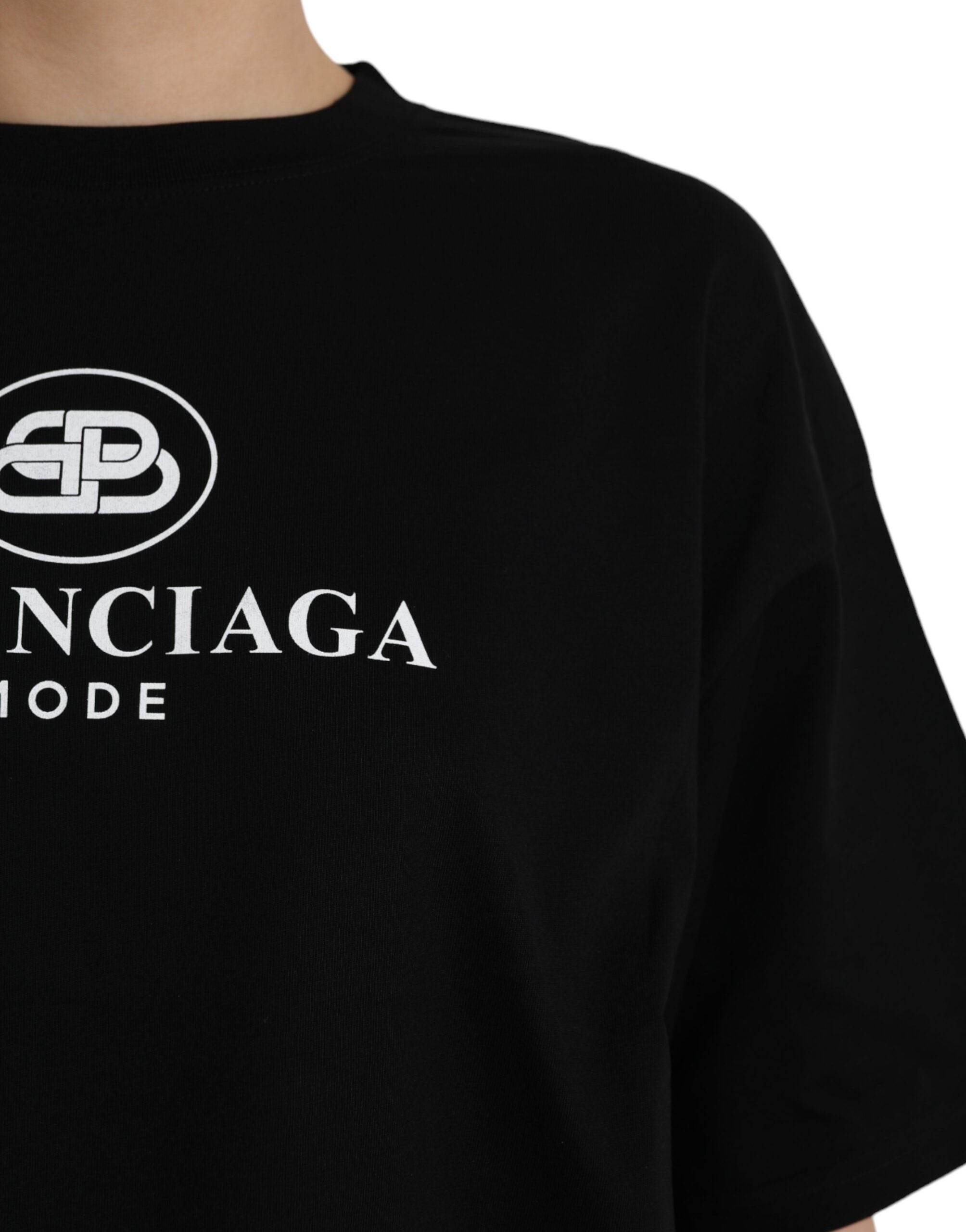 Balenciaga Black Cotton Logo Crew Neck Short Sleeves T-shirt - Hilstor