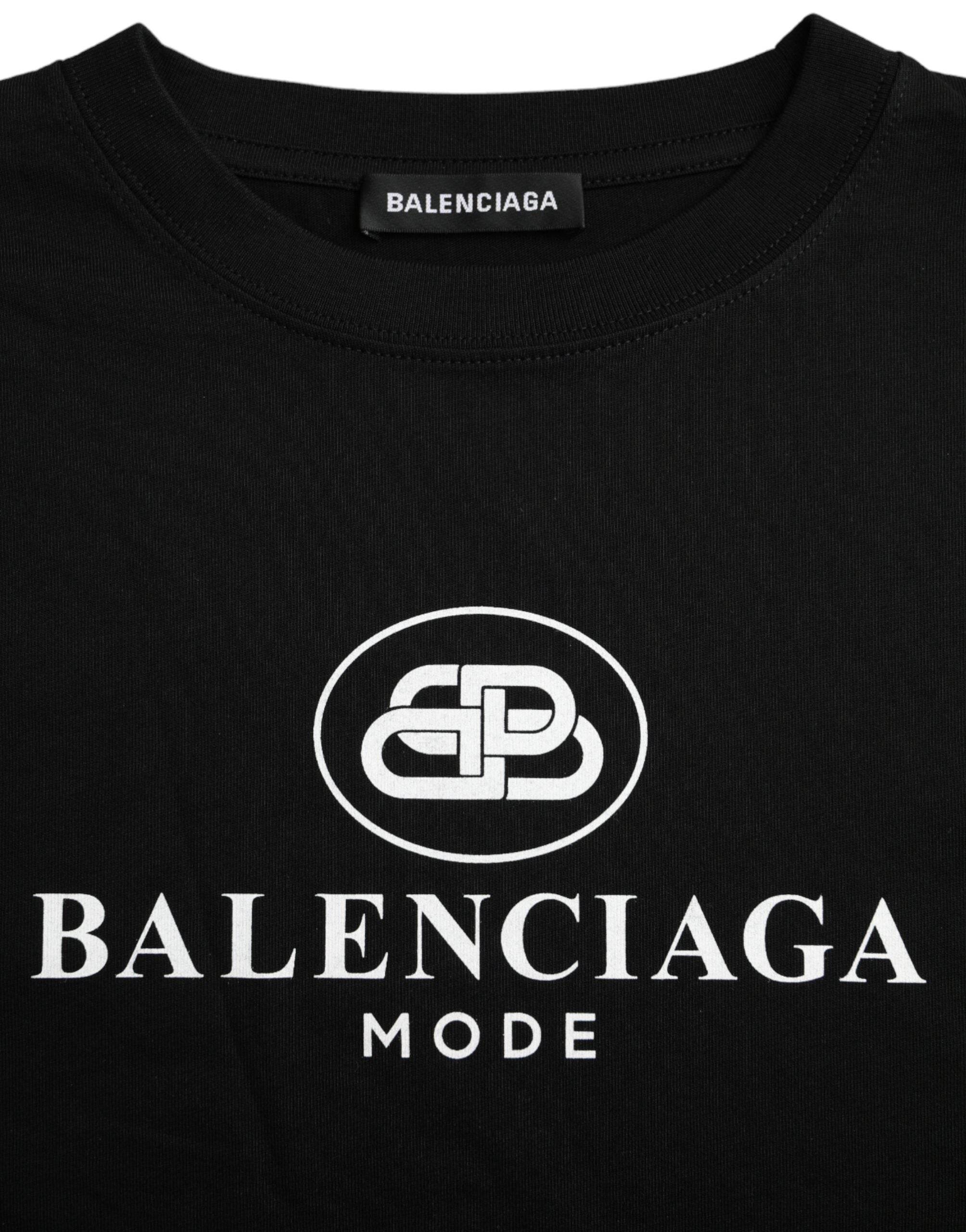 Balenciaga Black Cotton Logo Crew Neck Short Sleeves T-shirt - Hilstor