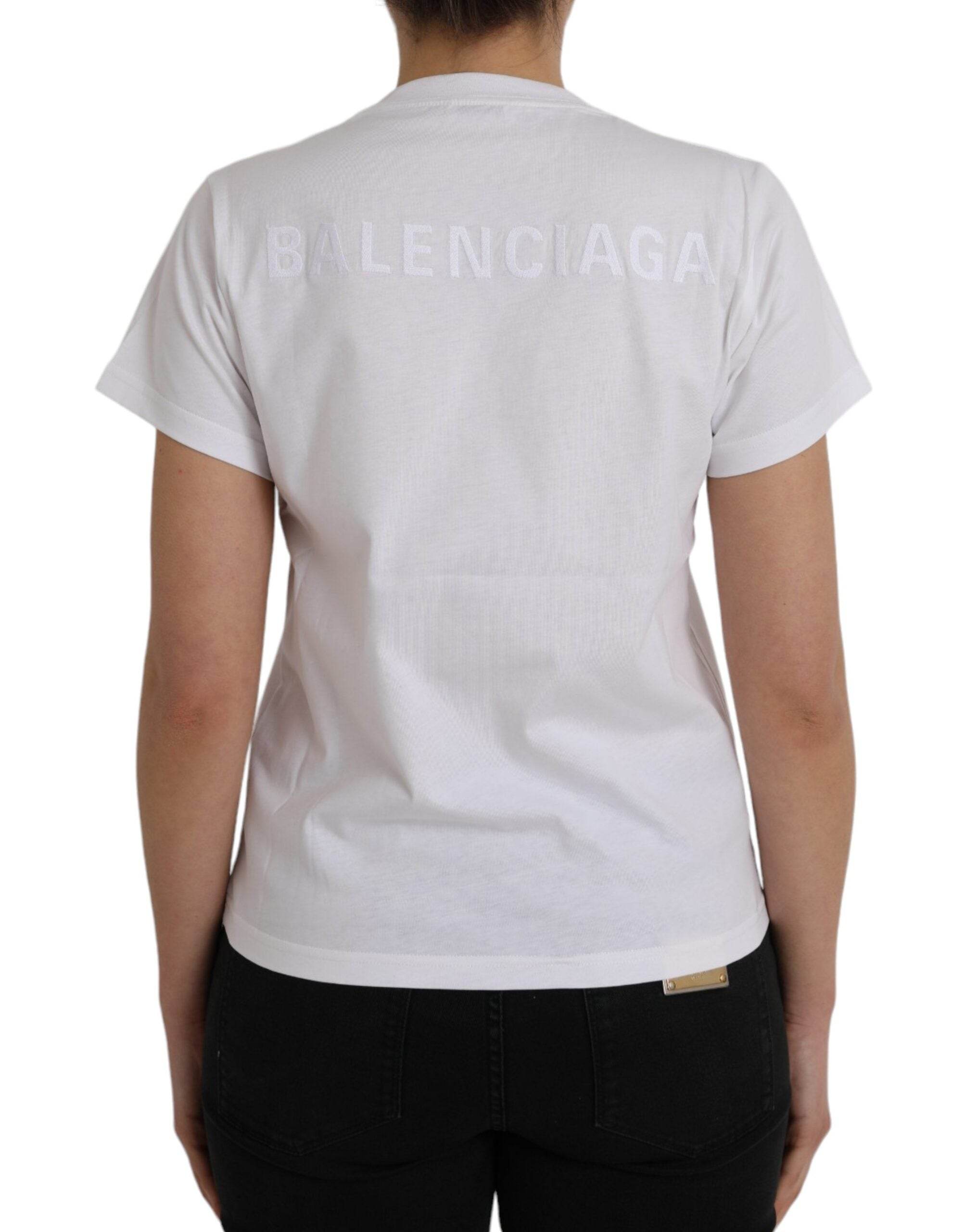 Balenciaga White Cotton Crew Neck Short Sleeves T-shirt - Hilstor