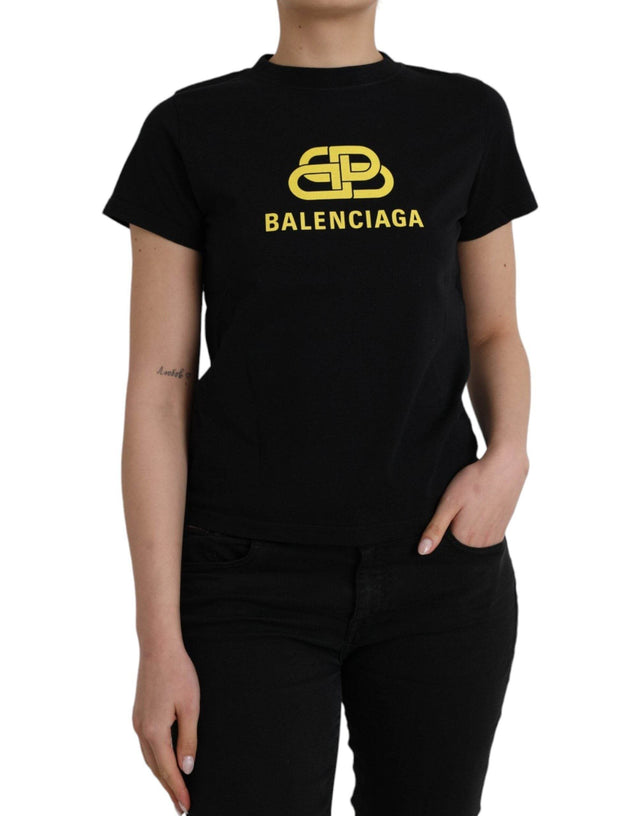 Balenciaga Black Cotton Logo Crew Neck Short Sleeves T-shirt - Hilstor